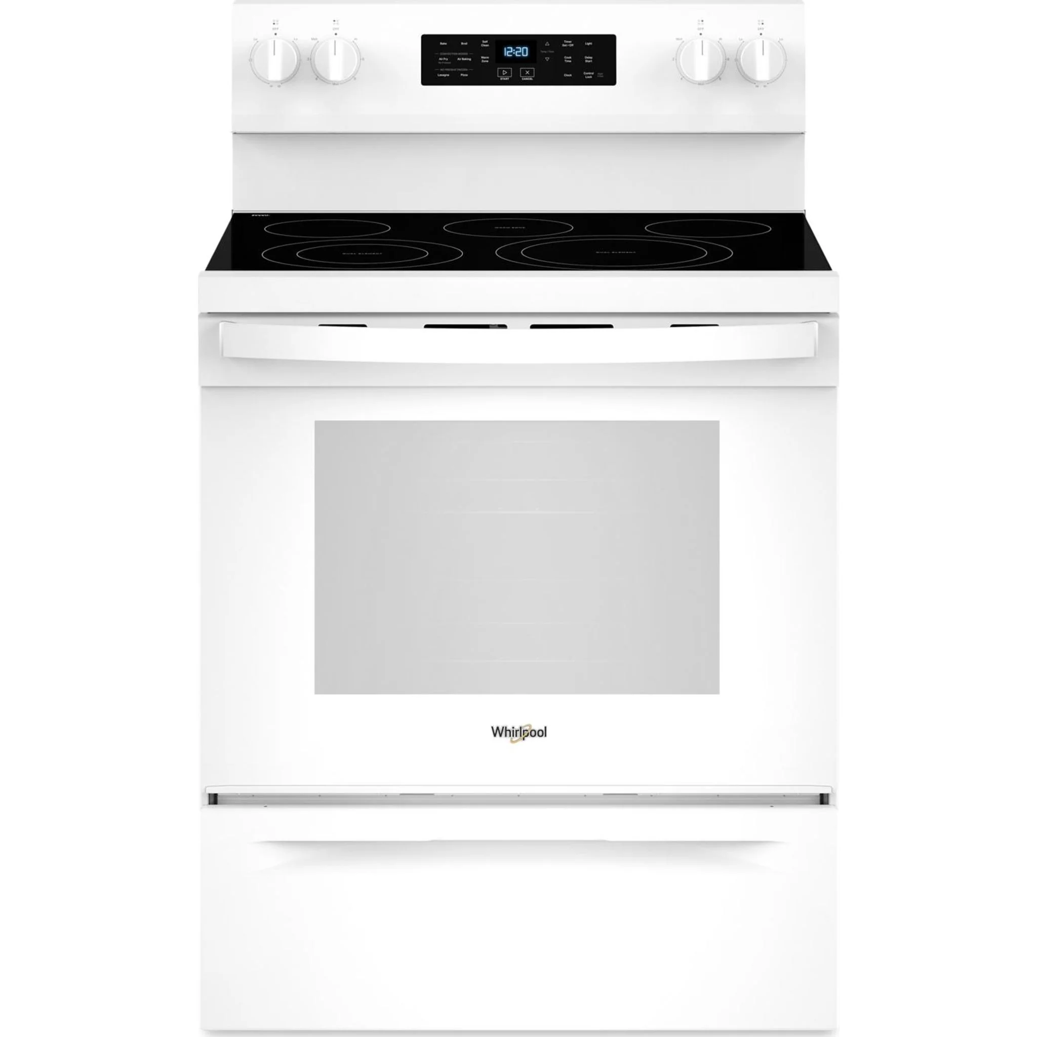 Whirlpool 30-inch Energy Star Electric Range with Air Cooking Technology, No Preheat Air Fry and Air Baking and Self Clean -White (YWFES5030RW)