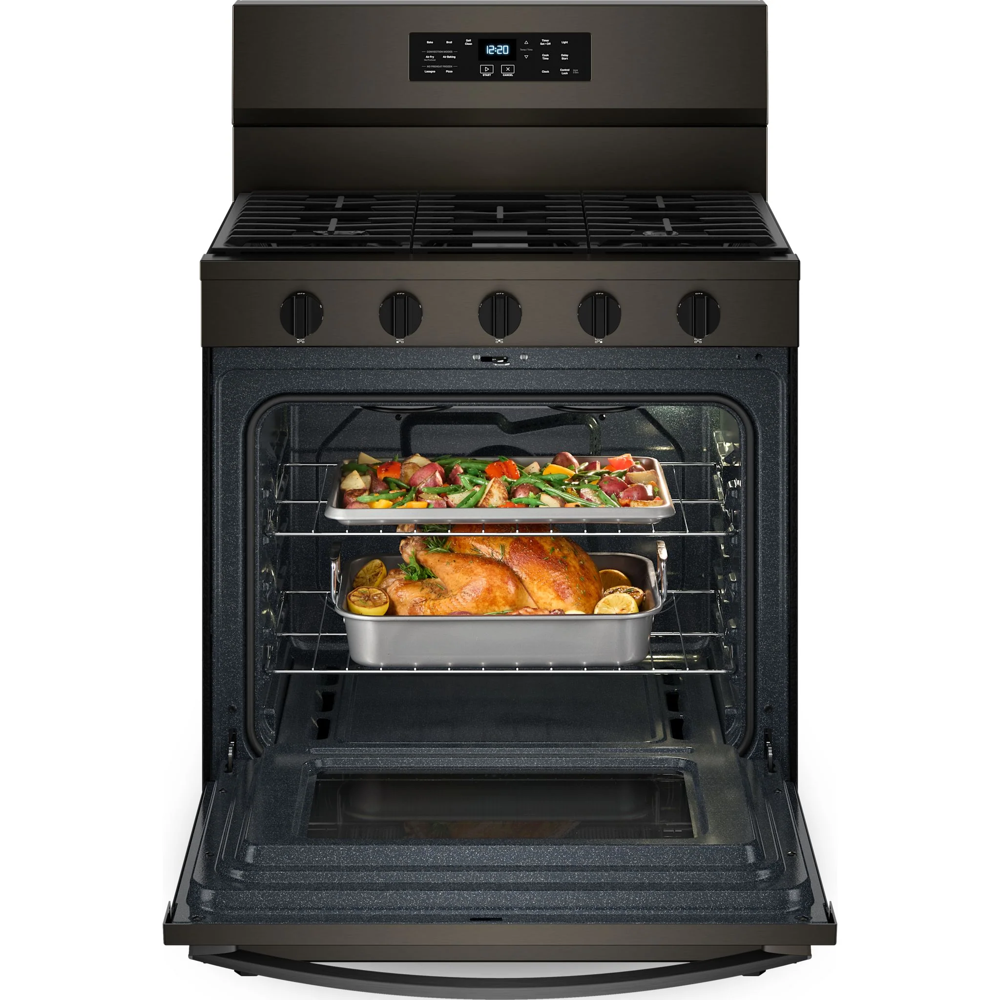 Whirlpool 30-inch Gas Range with Air Cooking Technology, No Preheat Air Fry and Air Baking and Self Clean -Black Stainless Finish (WFGS5030RV) - Image 3