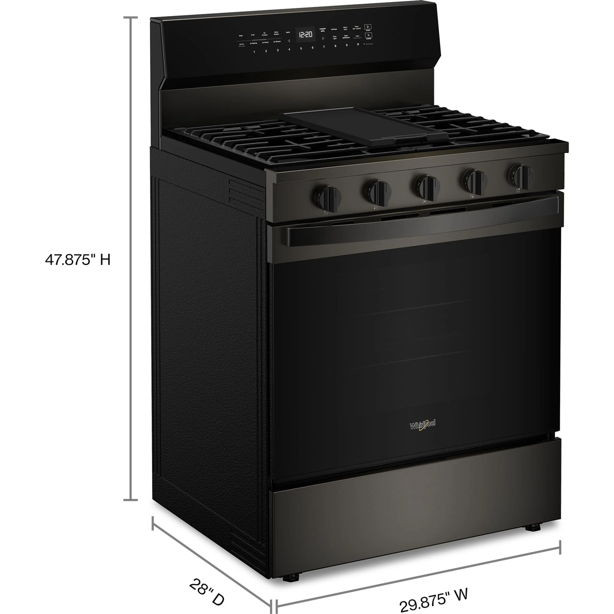 Whirlpool 30-Inch Smart Gas Range with Air Cooking, Steam/Self Clean & Rapid Preheat - 5.3 Cu. Ft. - Black Stainless (WFGS7530RV) - Image 4