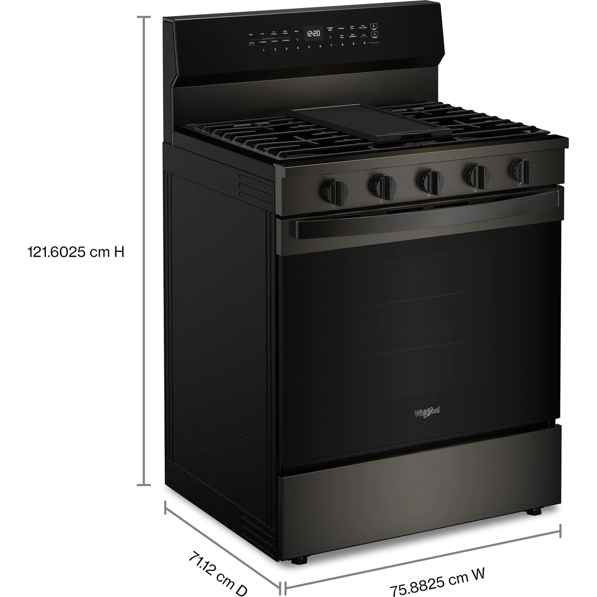 Whirlpool 30-Inch Smart Gas Range with Air Cooking, Steam/Self Clean & Rapid Preheat - 5.3 Cu. Ft. - Black Stainless (WFGS7530RV) - Image 5