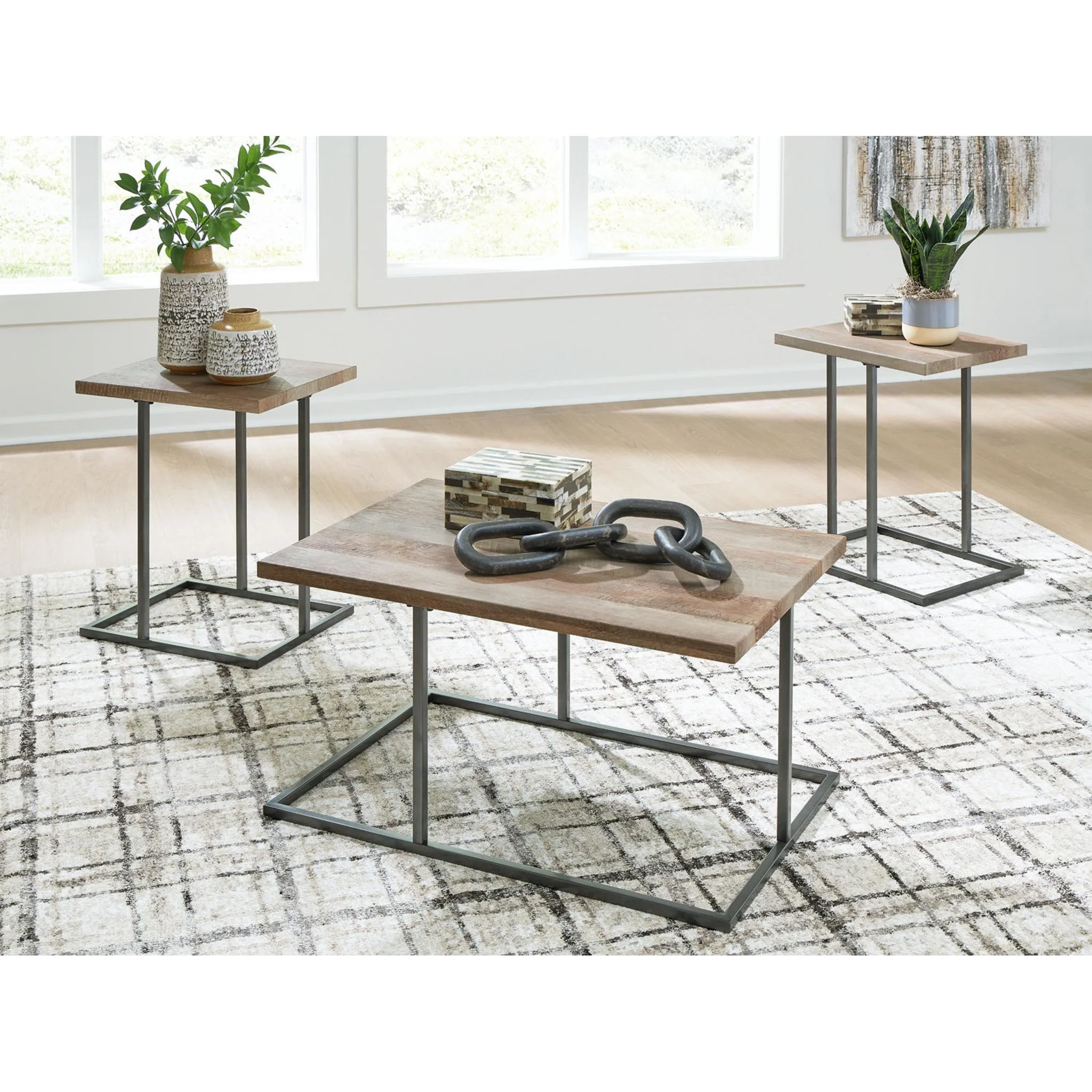 Albreane 3 Pack Tables - Grayish Brown/Black - Image 2