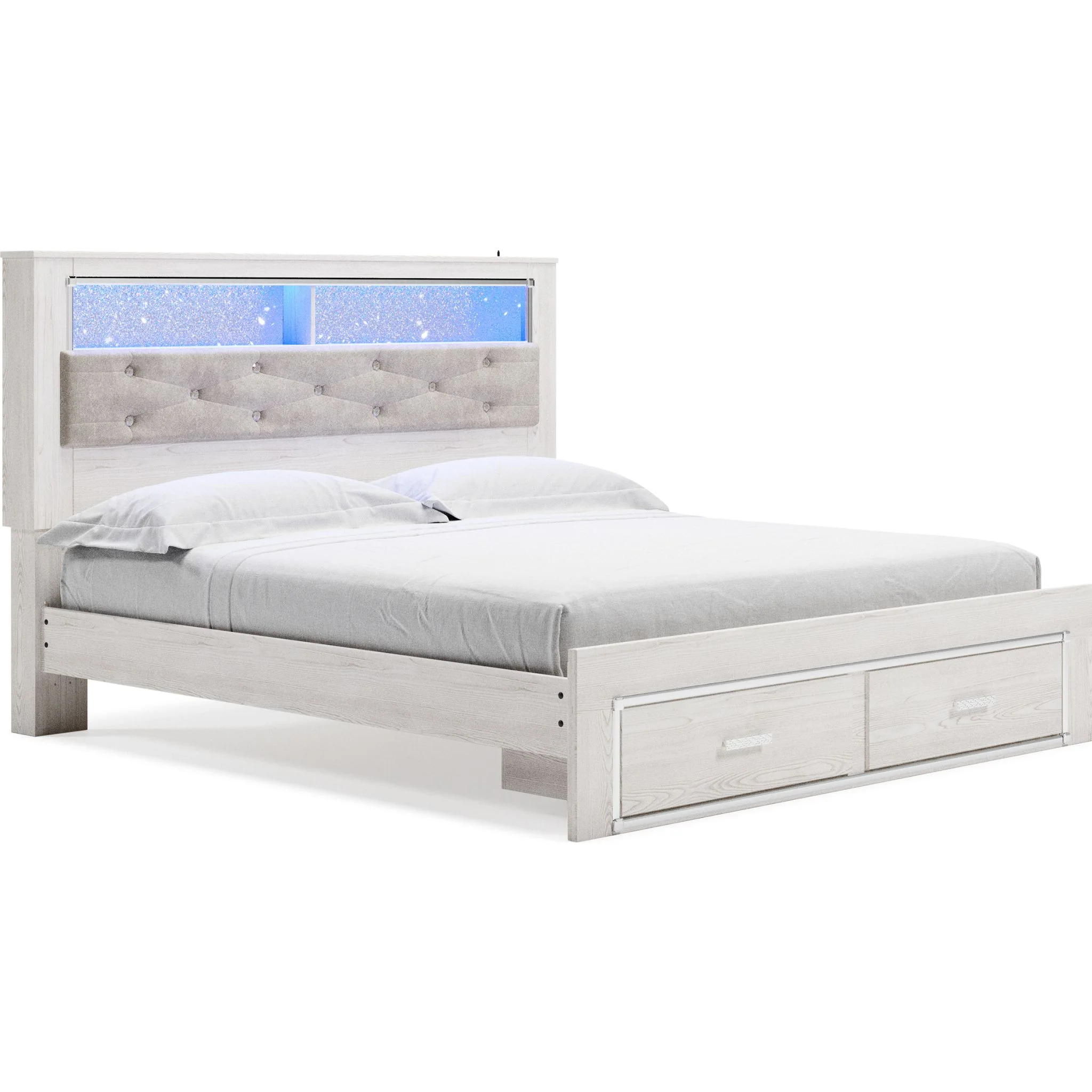 Altyra King Upholstered Bookcase Bed with Storage - White - Image 11