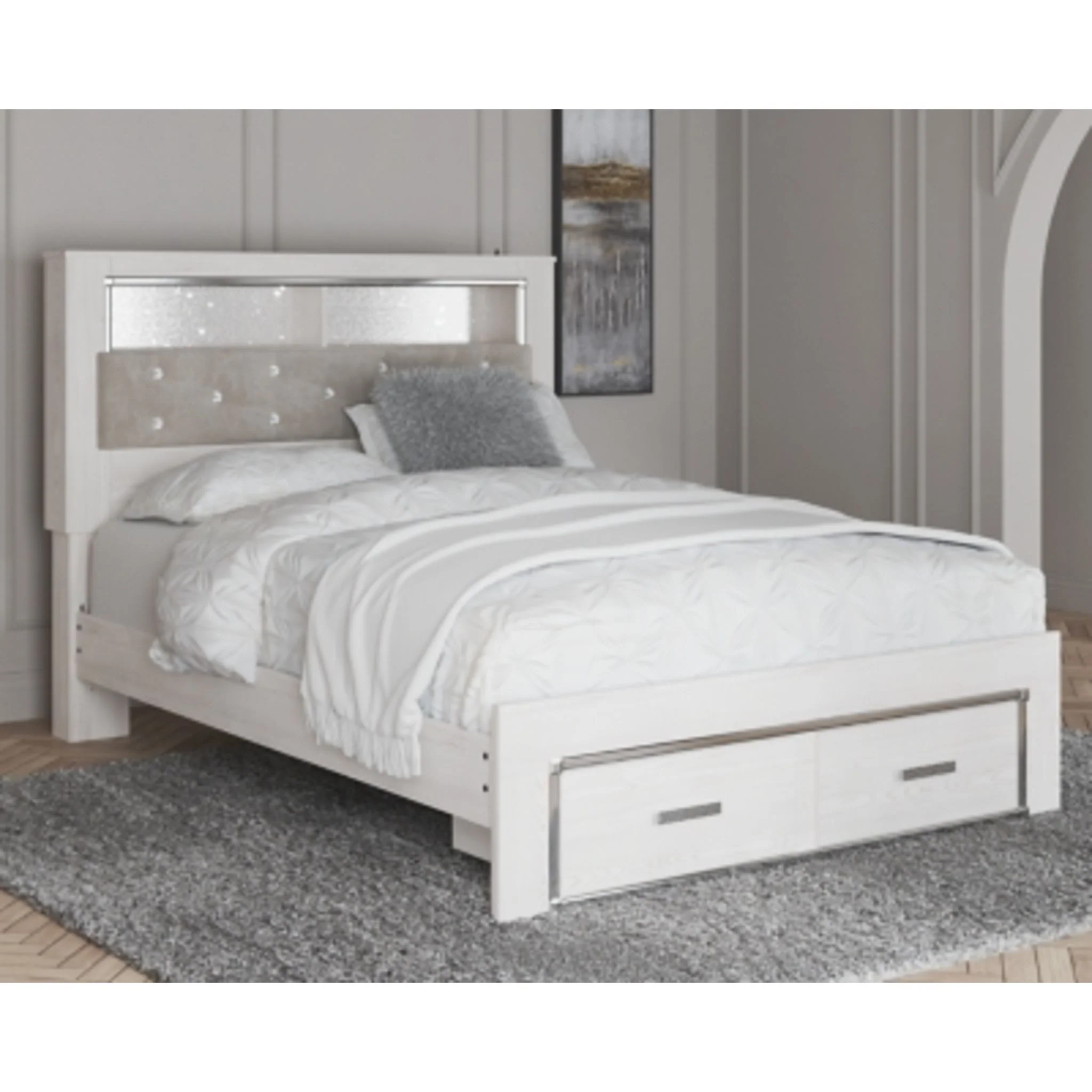 Altyra King Upholstered Bookcase Bed with Storage - White - Image 2