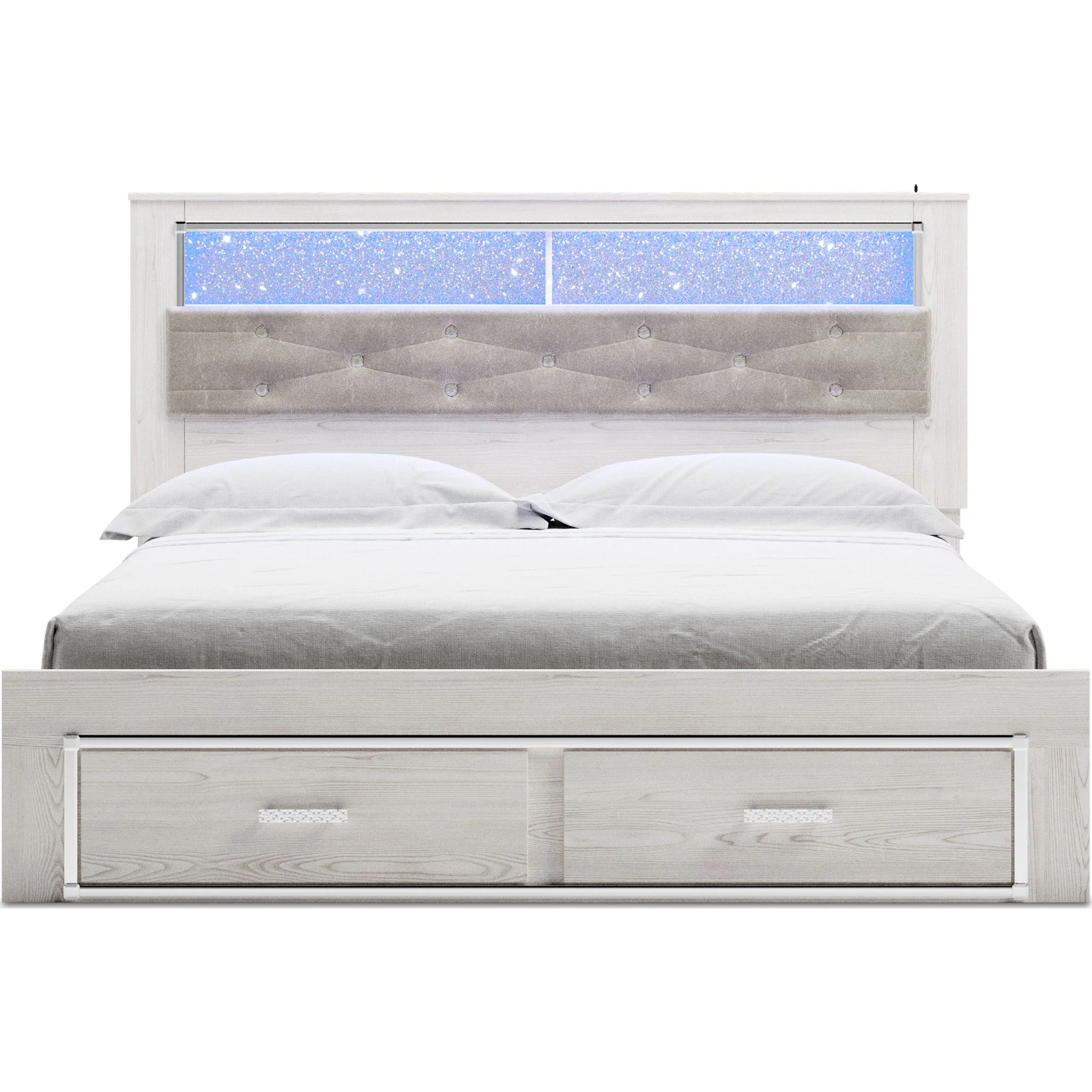 Altyra King Upholstered Bookcase Bed with Storage - White - Image 29