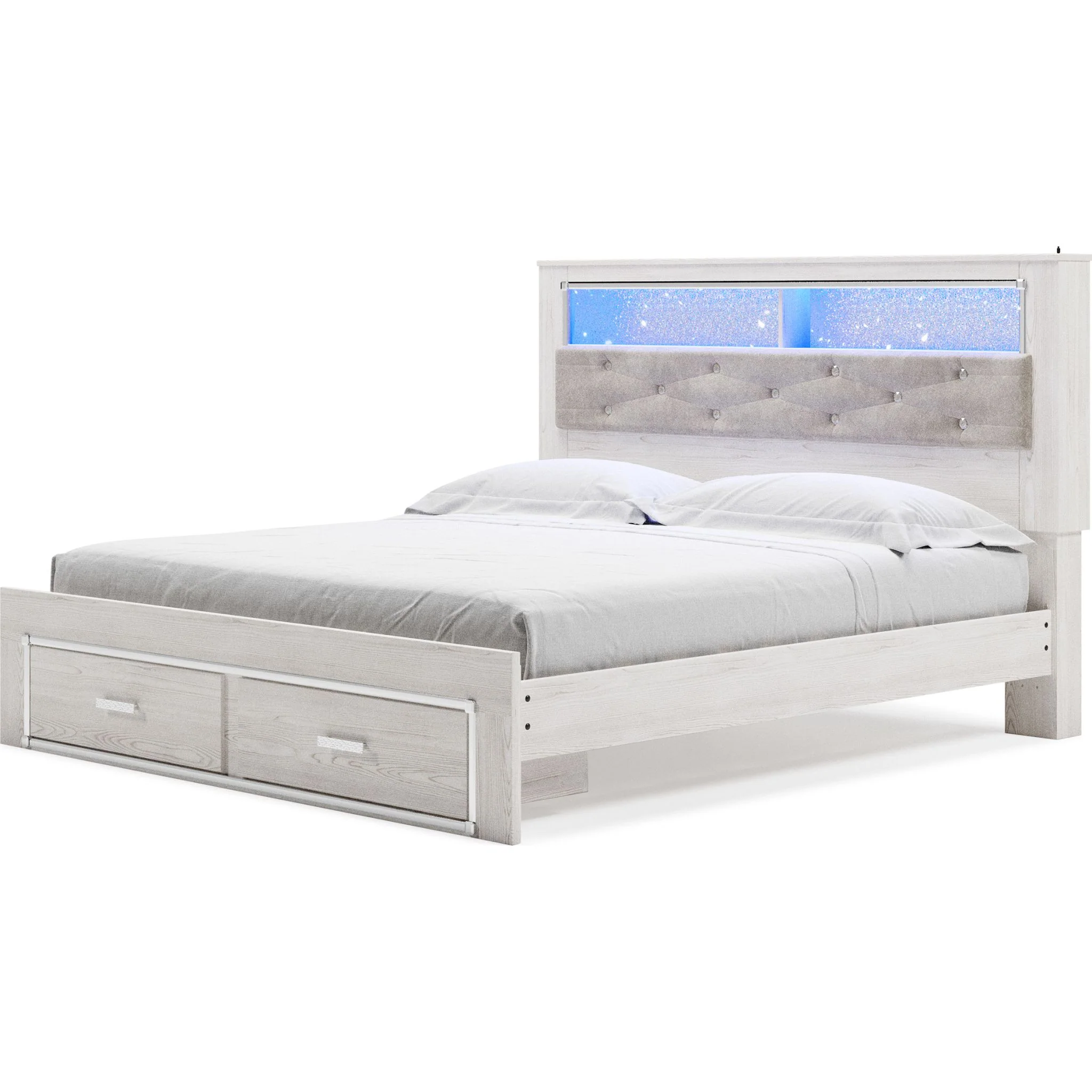 Altyra King Upholstered Bookcase Bed with Storage - White - Image 31
