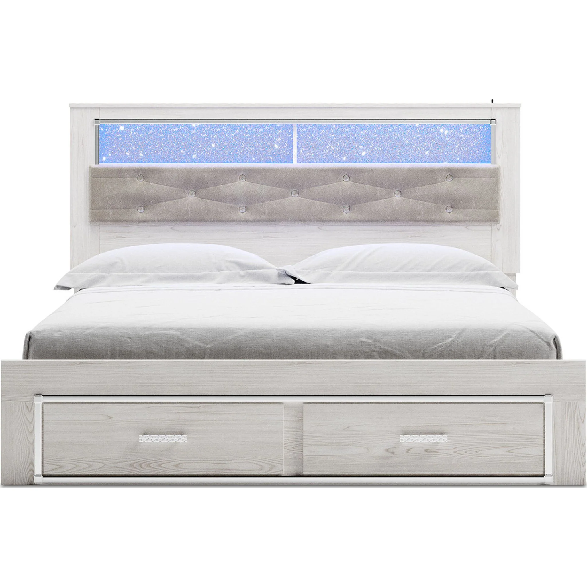 Altyra King Upholstered Bookcase Bed with Storage - White - Image 39