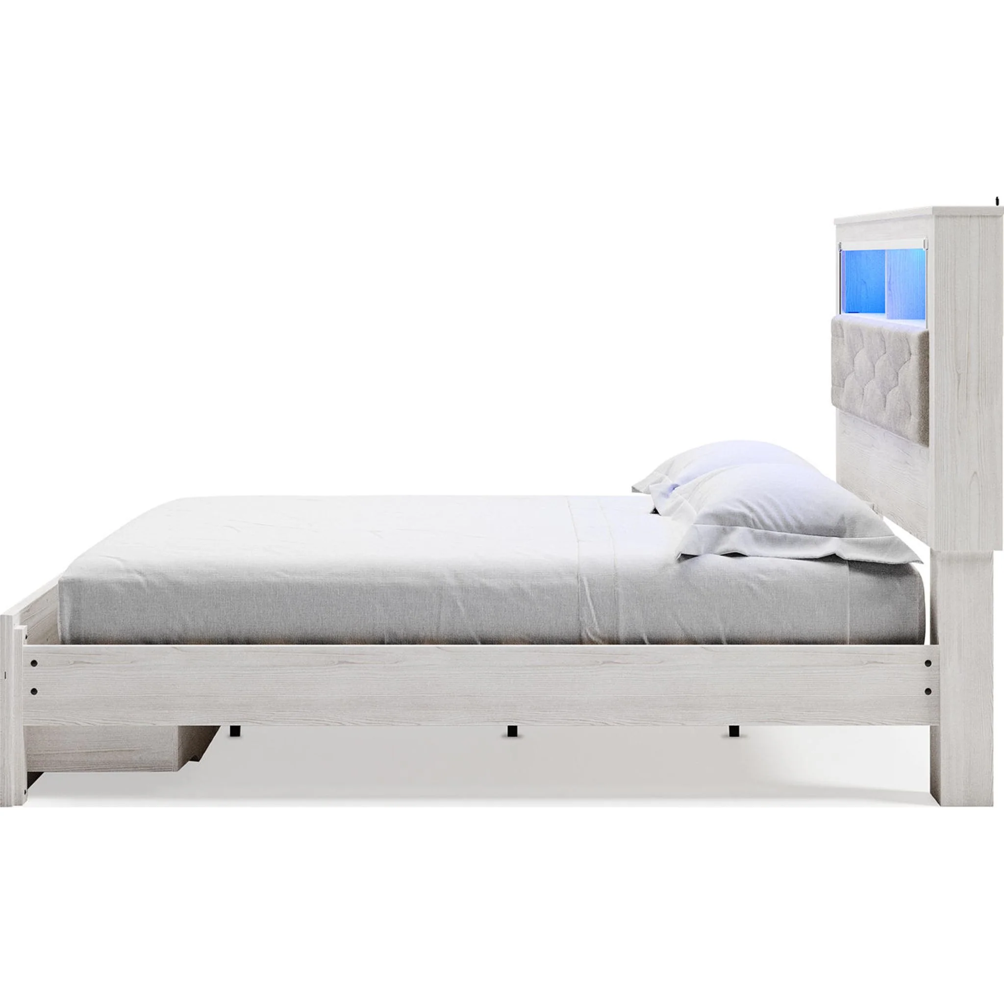 Altyra King Upholstered Bookcase Bed with Storage - White - Image 40