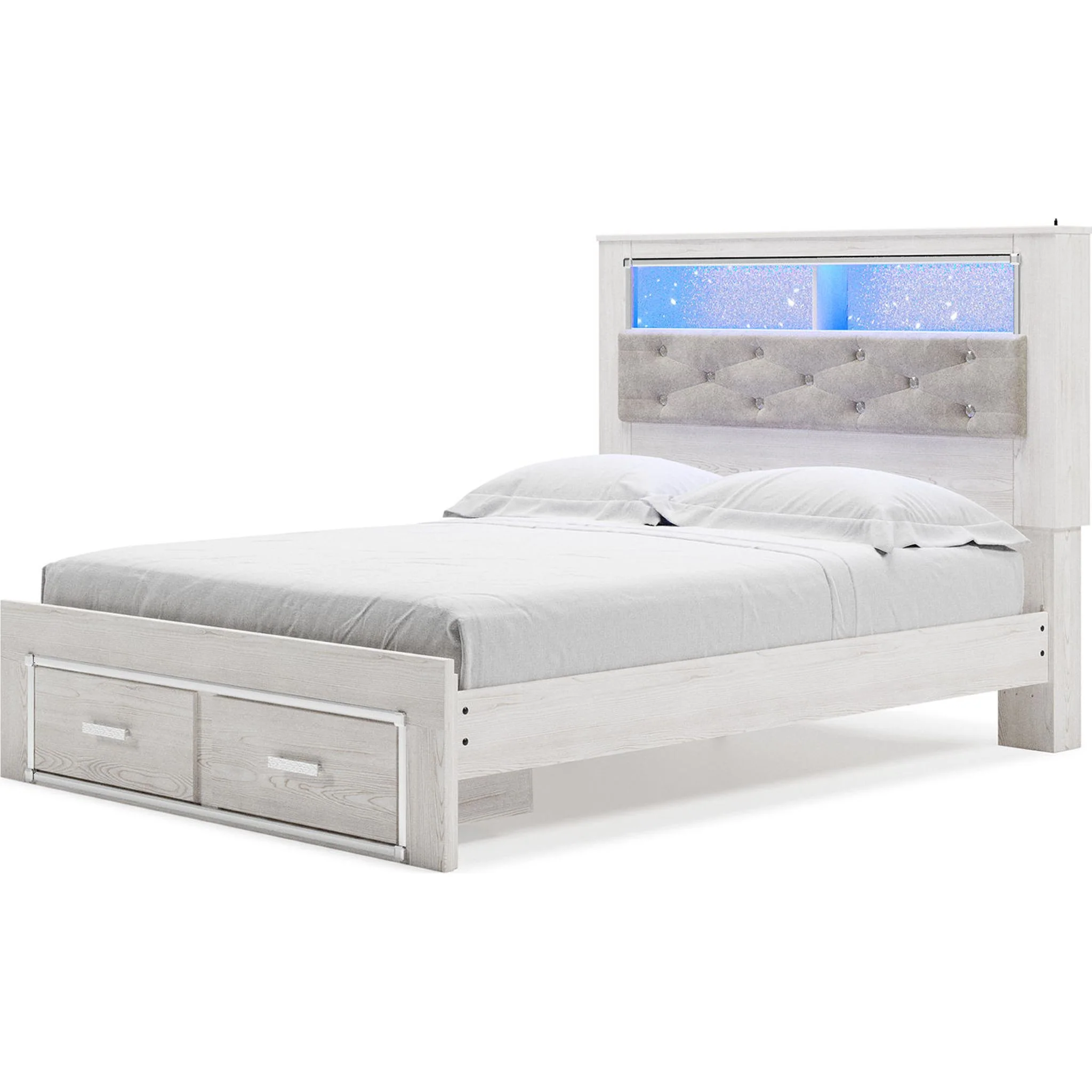Altyra King Upholstered Bookcase Bed with Storage - White - Image 6