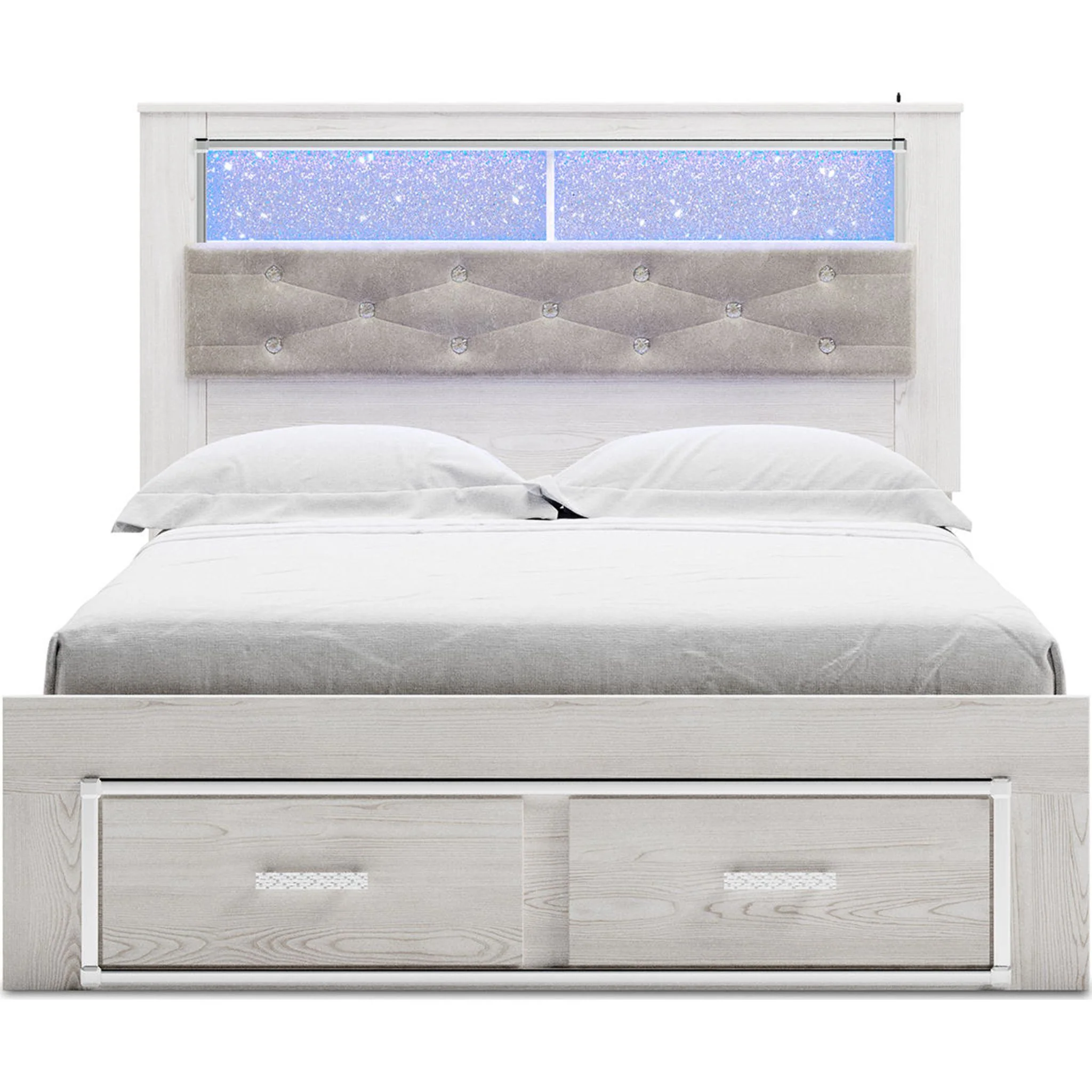 Altyra King Upholstered Bookcase Bed with Storage - White - Image 8