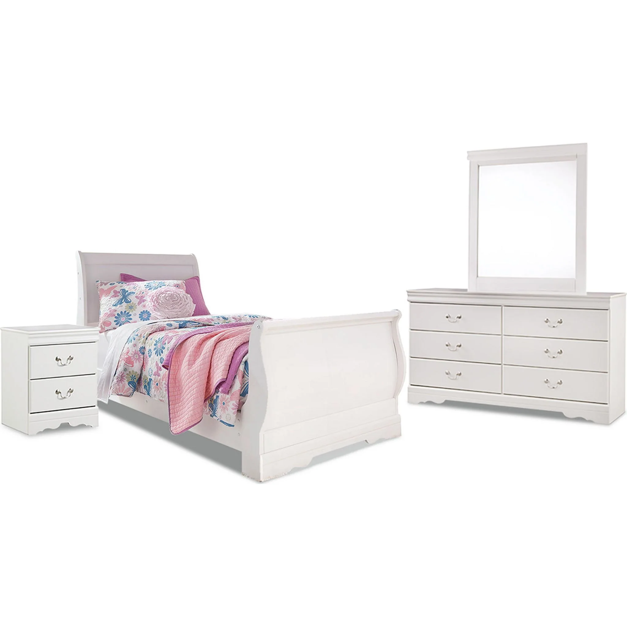 Anarasia 6 Piece Twin Sleigh Bedroom - White - Image 2