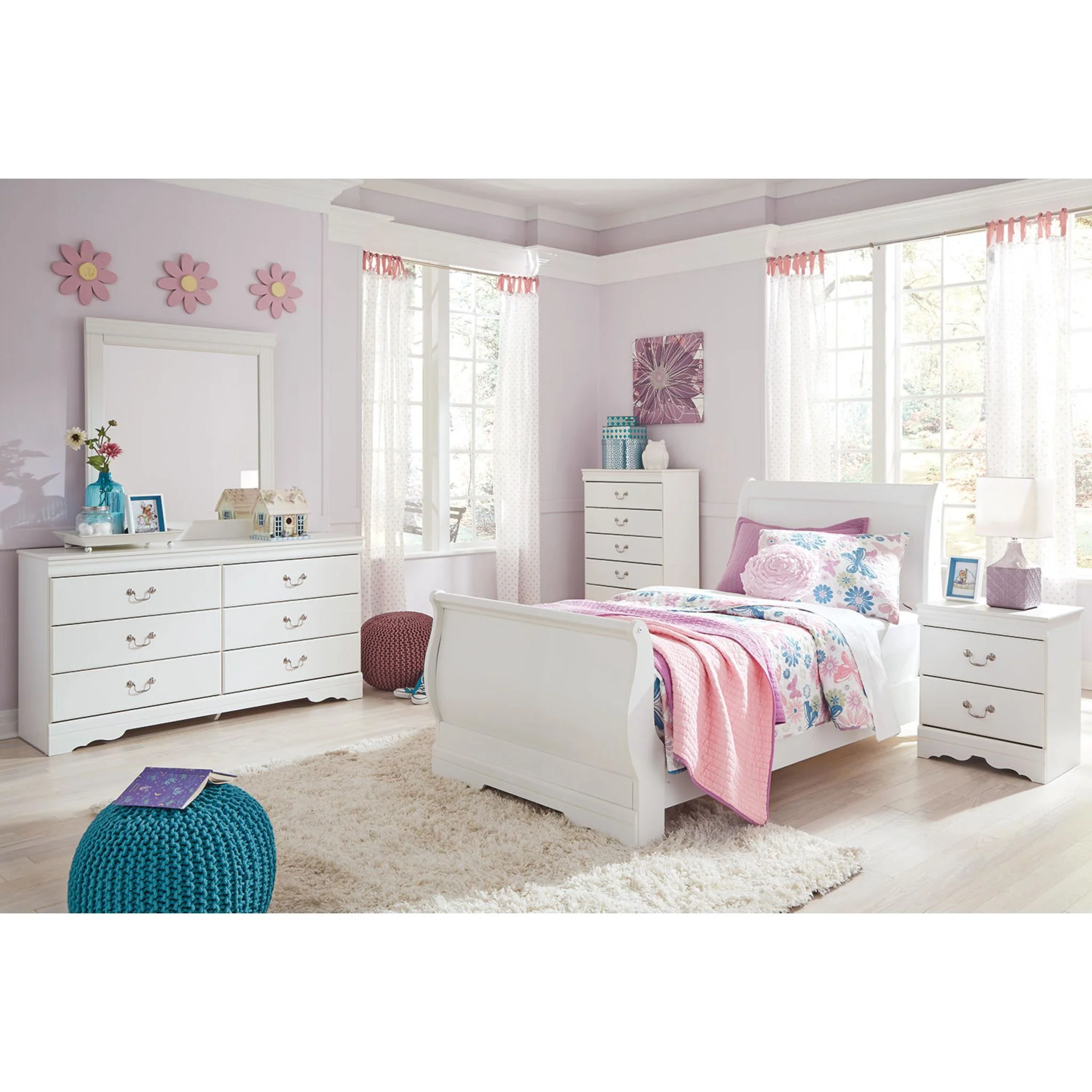 Anarasia 6 Piece Twin Sleigh Bedroom - White - Image 4