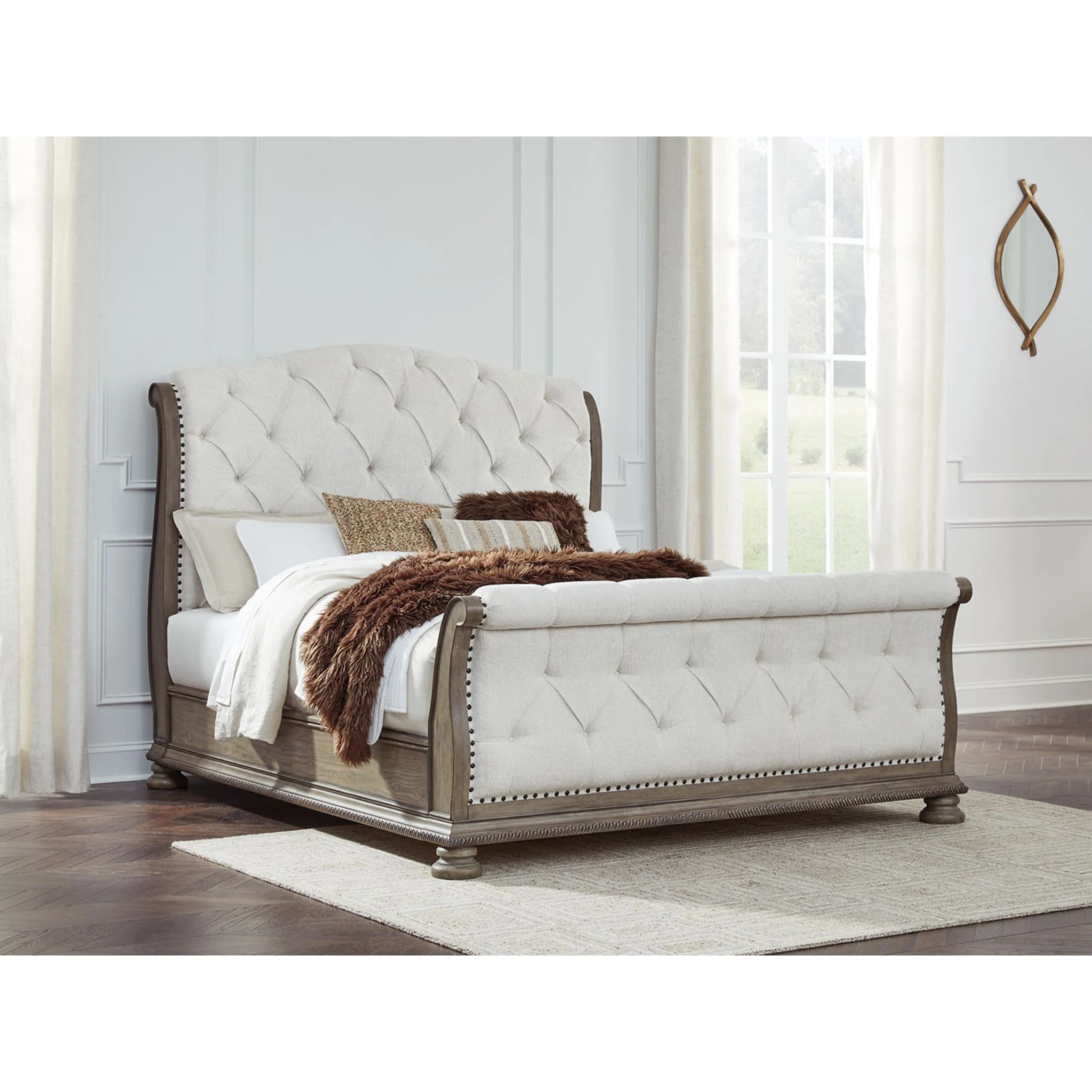 Ardenfield 6 Piece King Sleigh Bedroom - Light Brown - Image 8