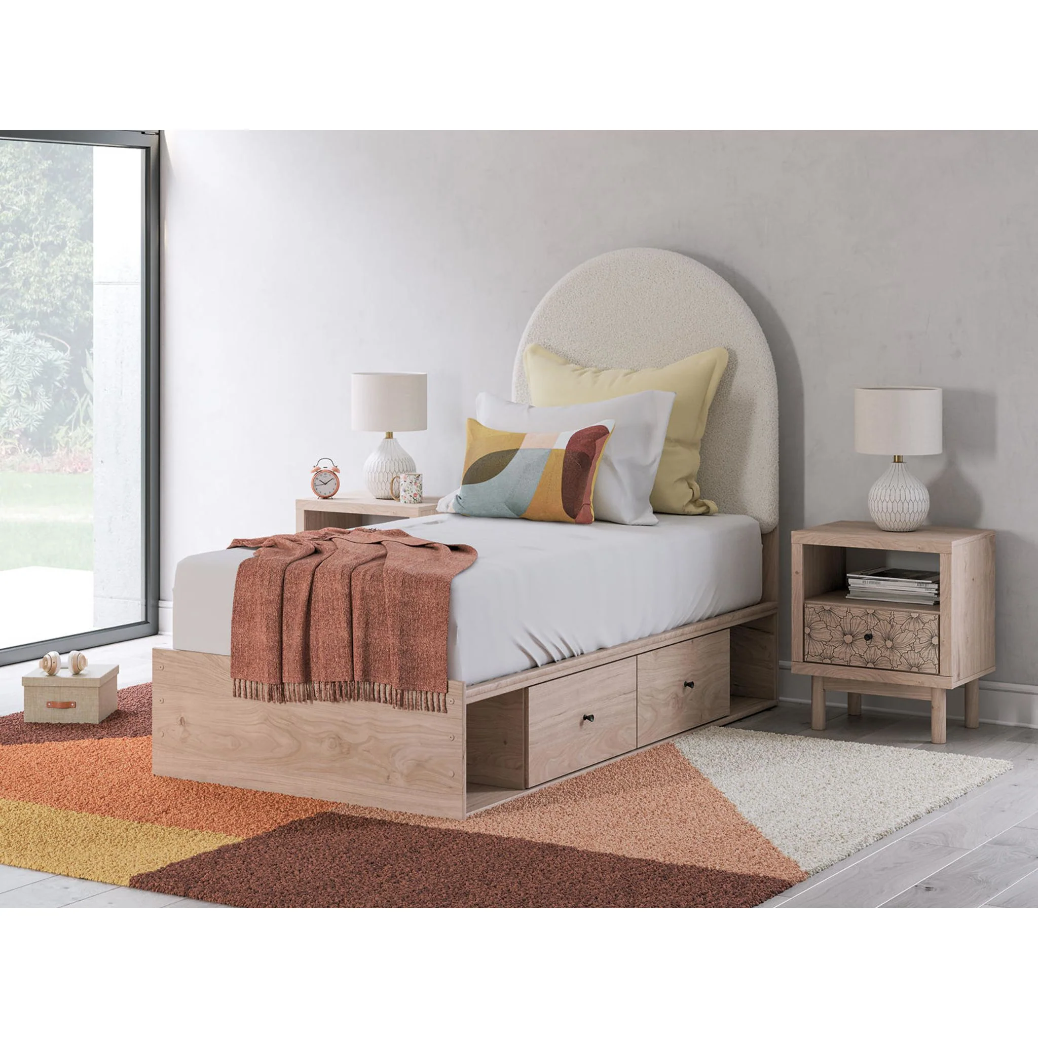 Arloster Platform Bed with 2 Drawer Storage - Tan/White - Image 2