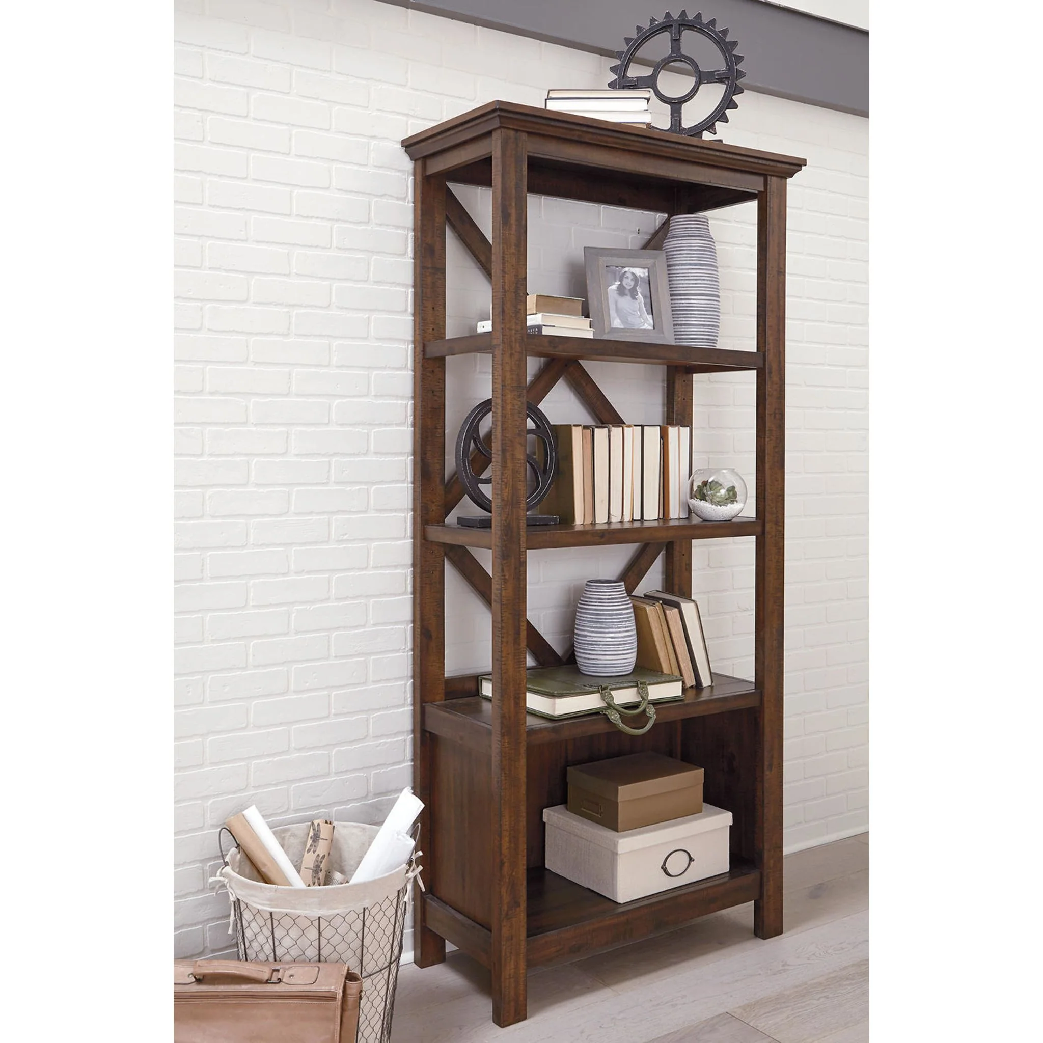 Baldridge Large Bookcase - Rustic Brown - Image 2
