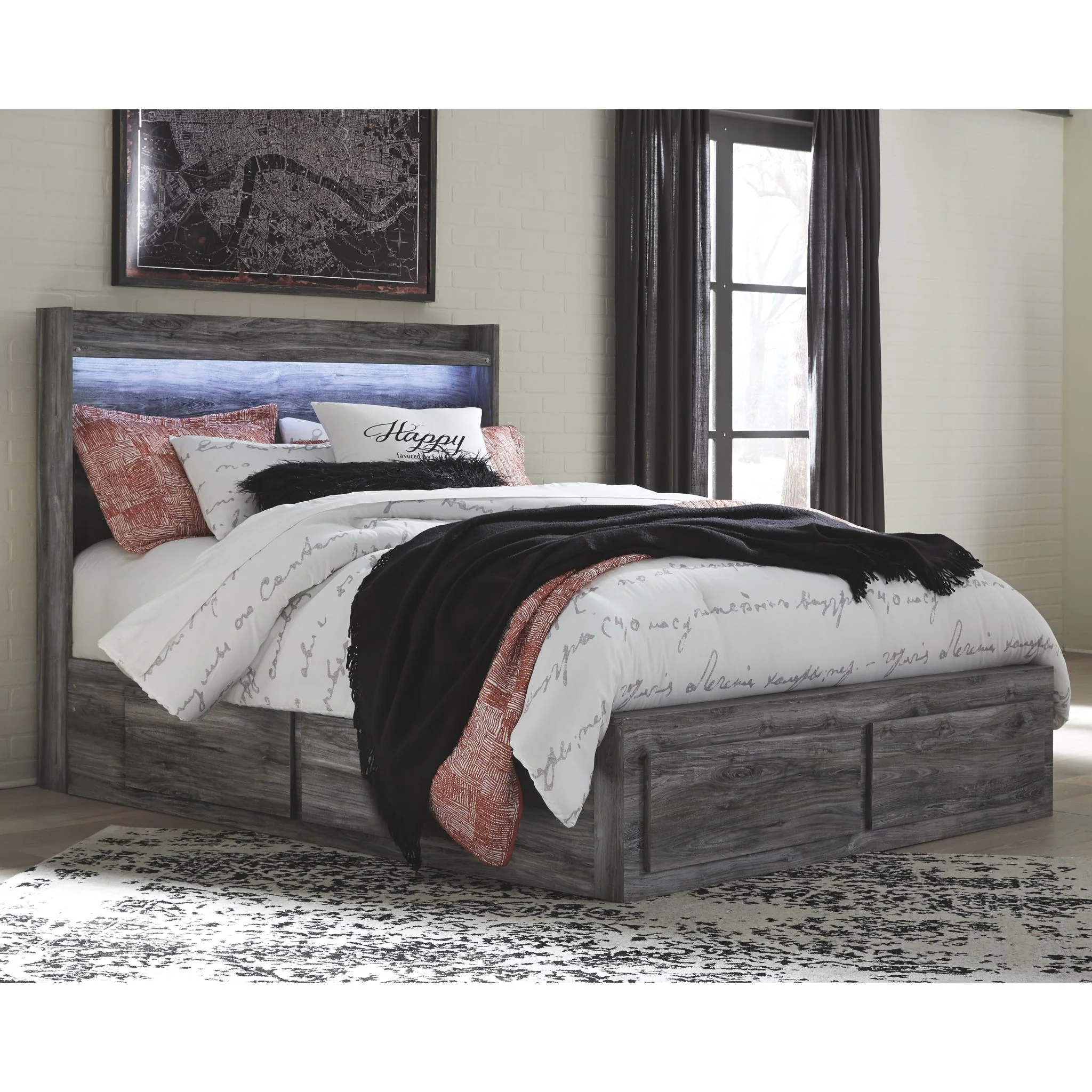 Baystorm Panel Bed with 4 Drawer Storage - Gray - Image 2