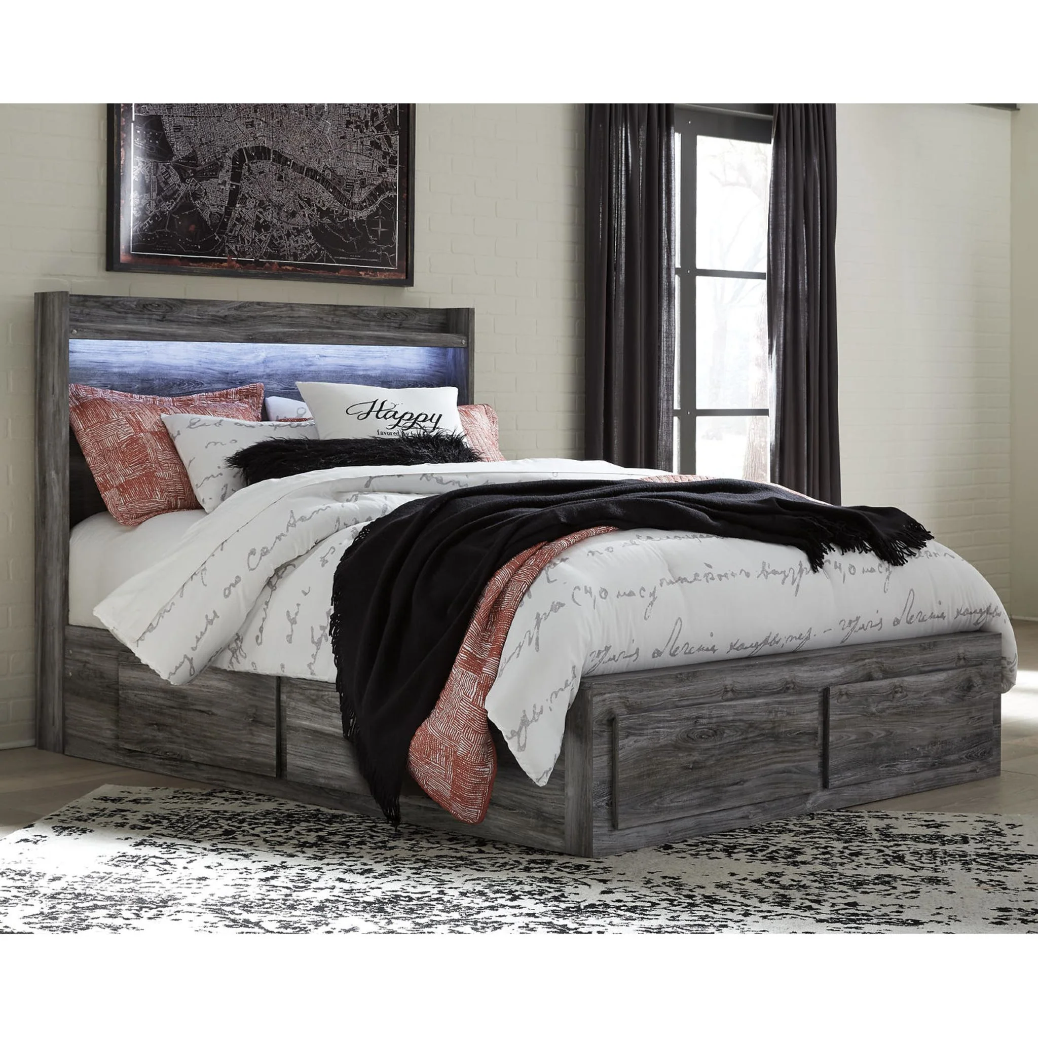 Baystorm Panel Bed with 6 Drawer Storage - Gray - Image 6