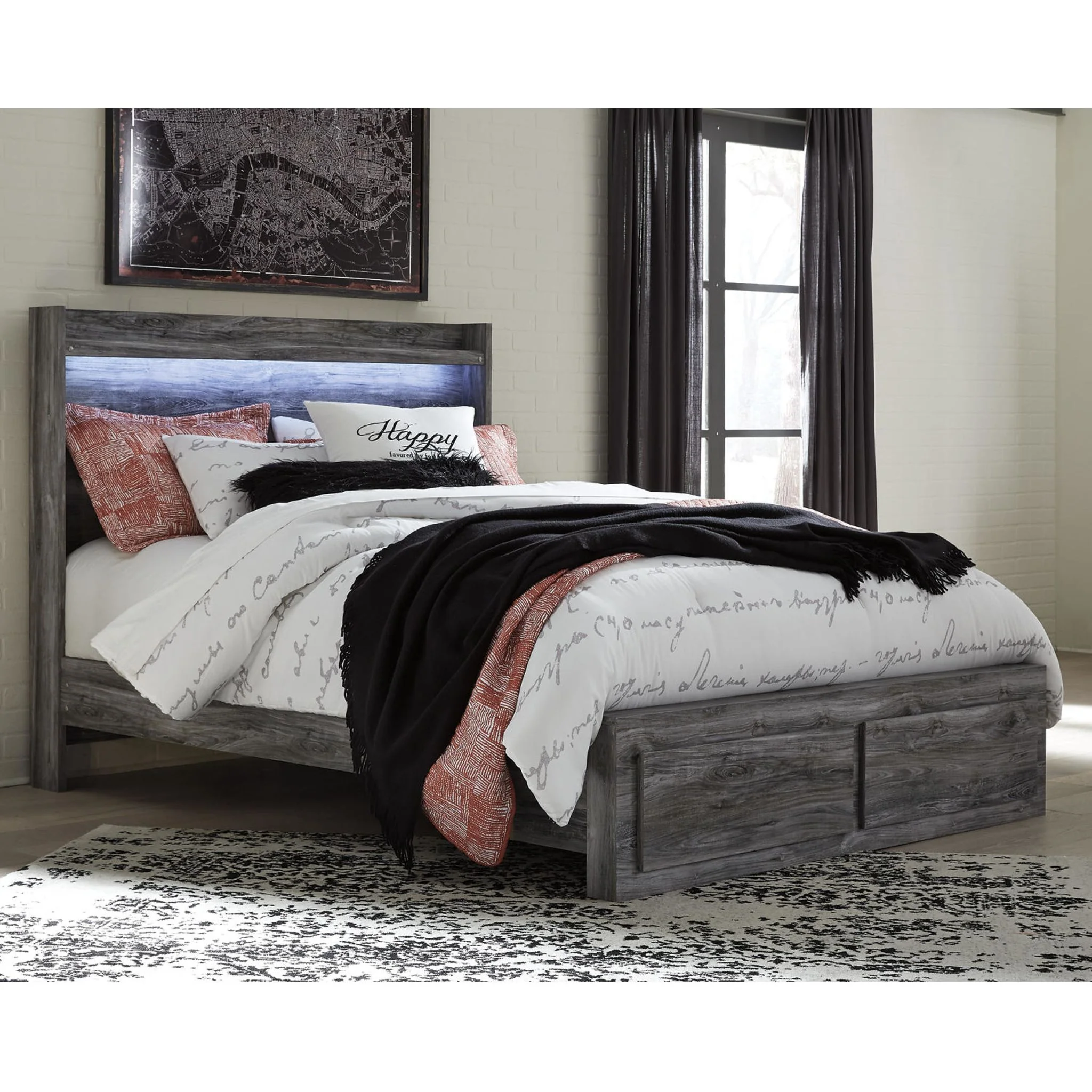 Baystorm Panel Bed with Footboard Storage - Gray - Image 5