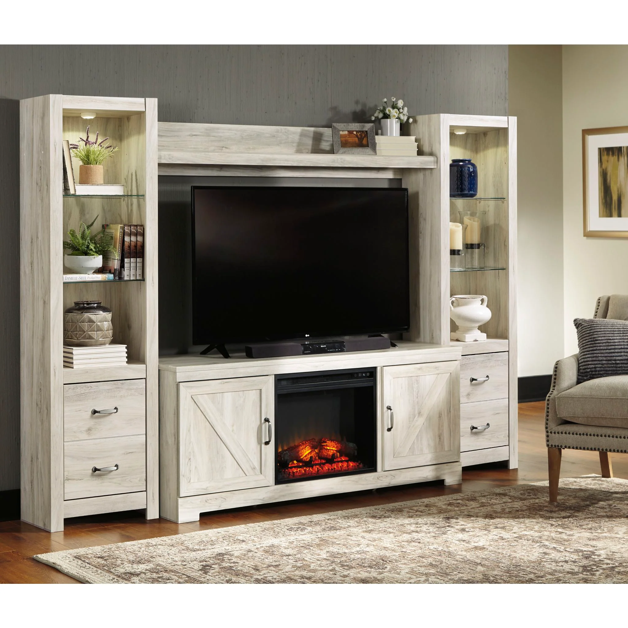 Bellaby Entertainment Unit with Fireplace - White Wash - Image 2