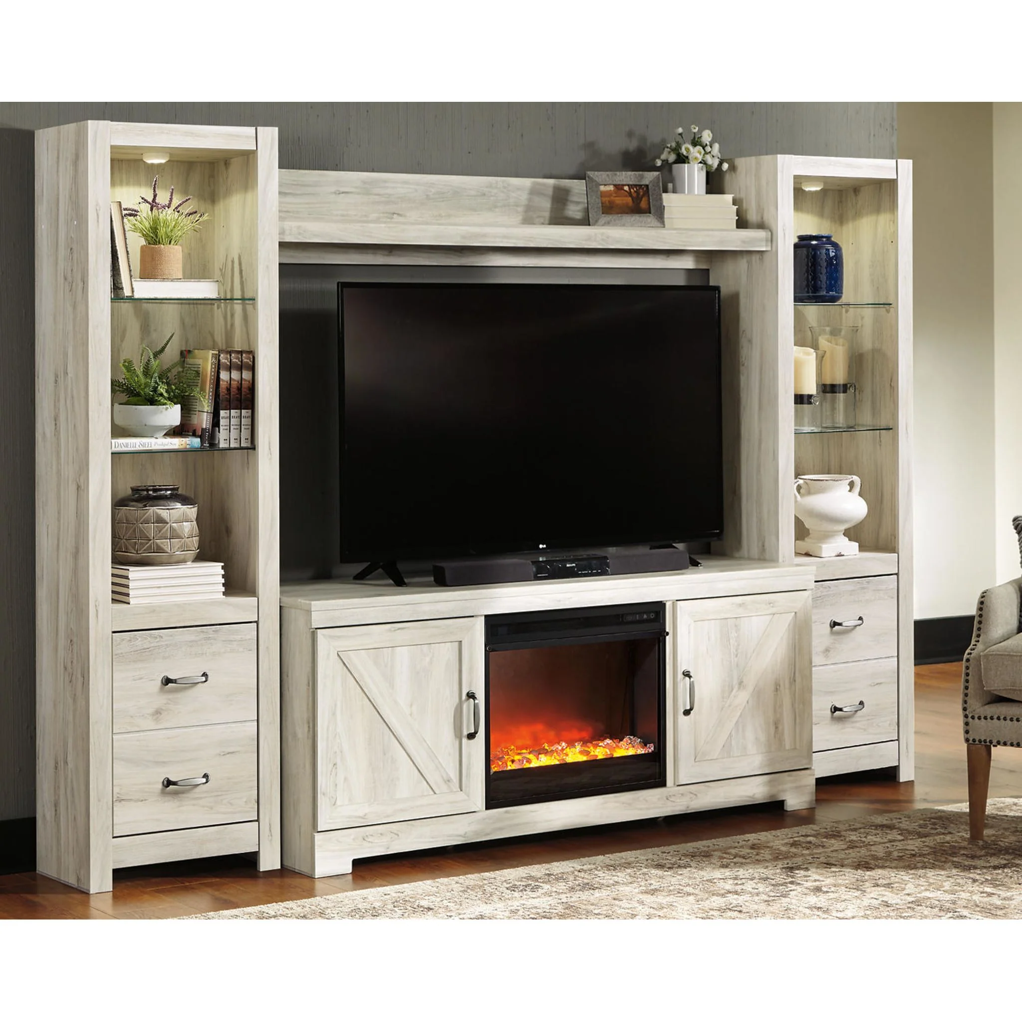 Bellaby Entertainment Unit with Fireplace - White Wash - Image 21