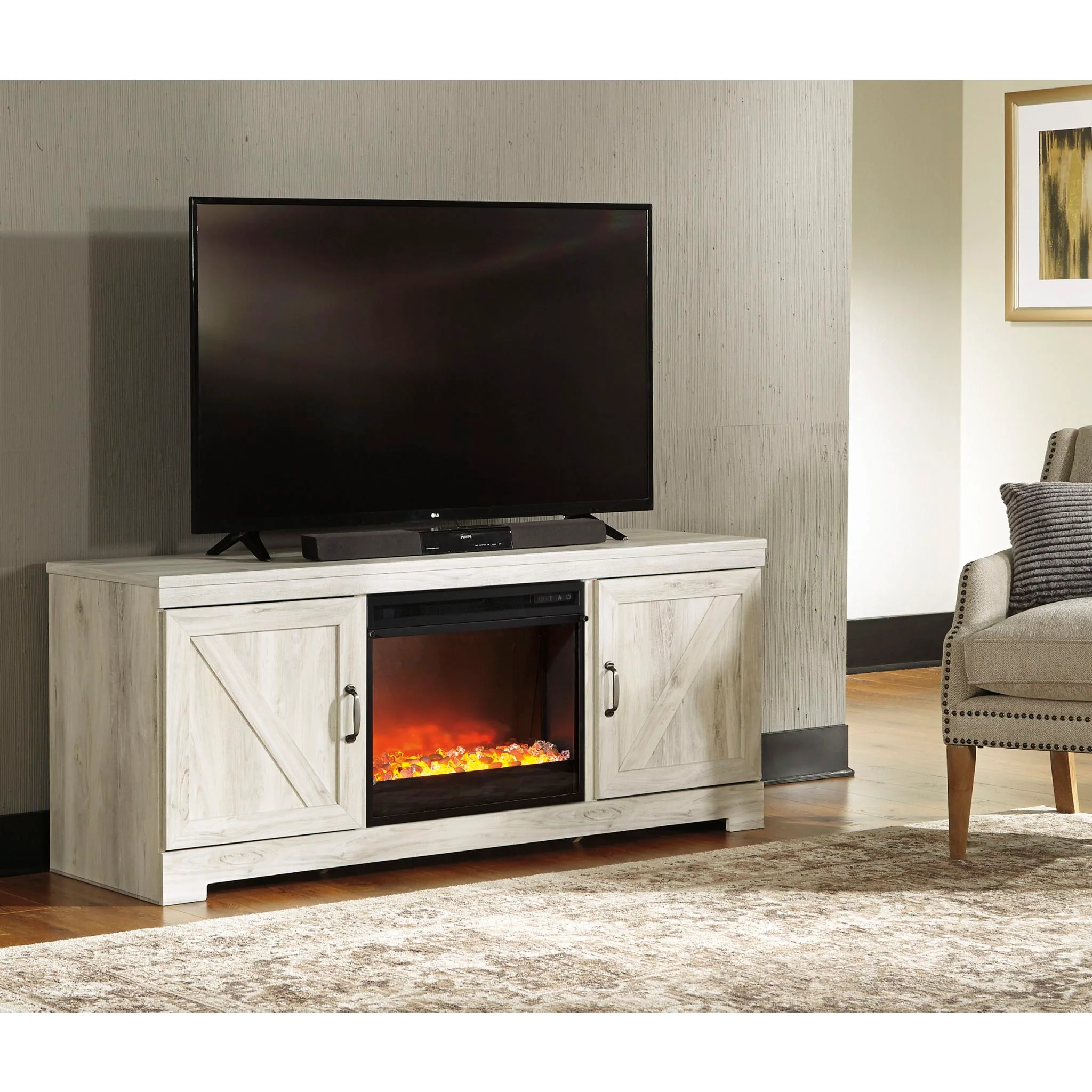 Bellaby Entertainment Unit with Fireplace - White Wash - Image 32