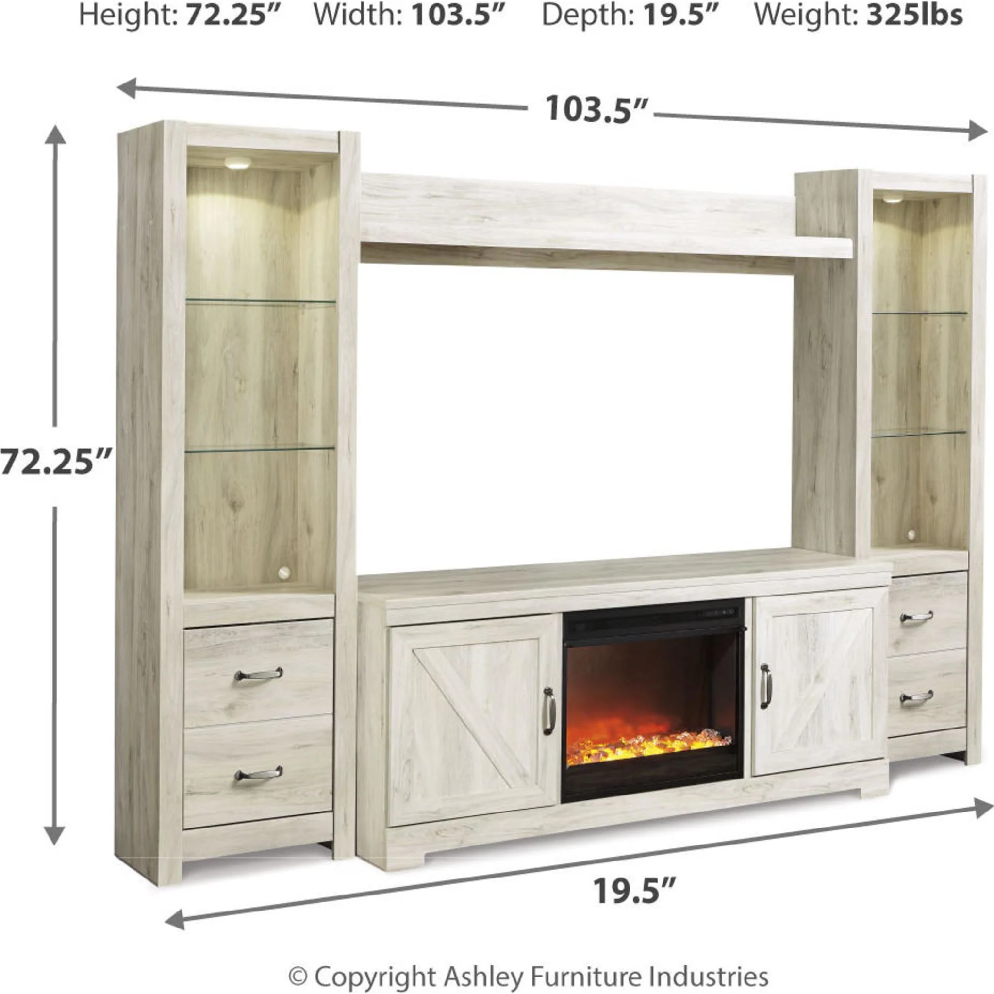 Bellaby Entertainment Unit with Fireplace - White Wash - Image 36