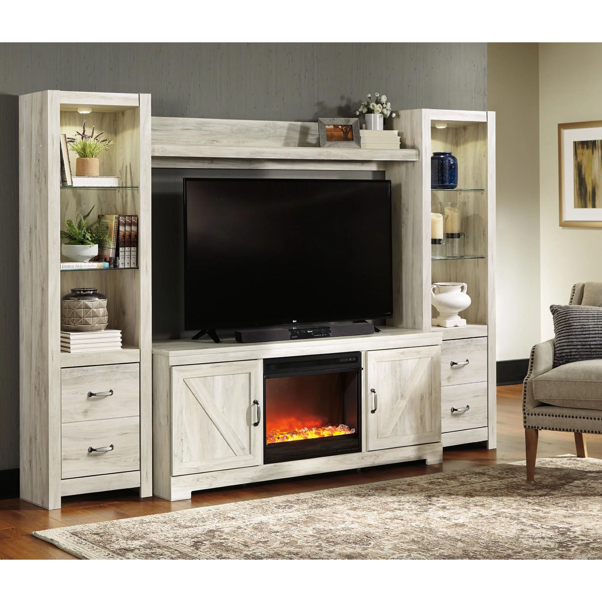 Bellaby Entertainment Unit with Fireplace - White Wash - Image 38