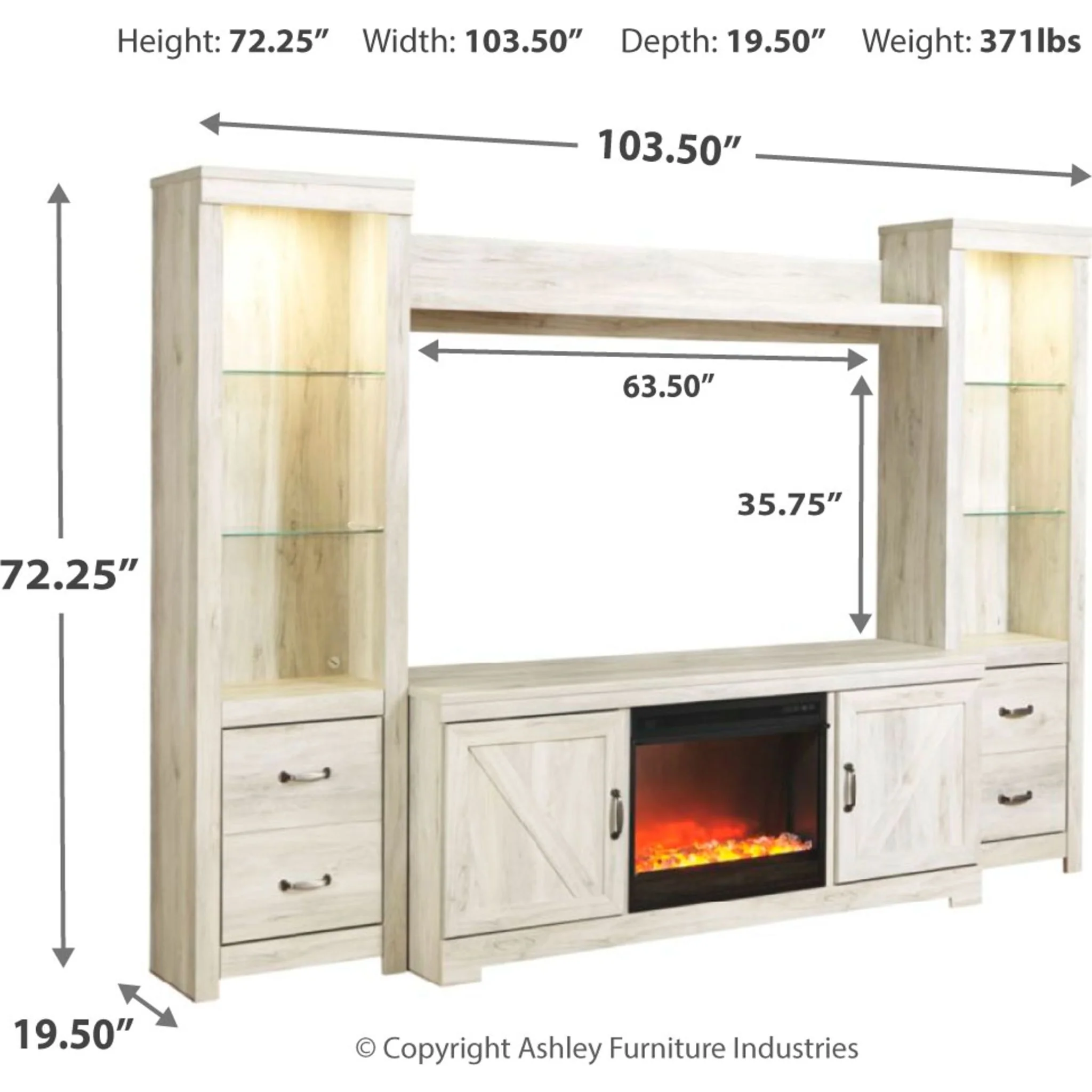 Bellaby Entertainment Unit with Fireplace - White Wash - Image 4