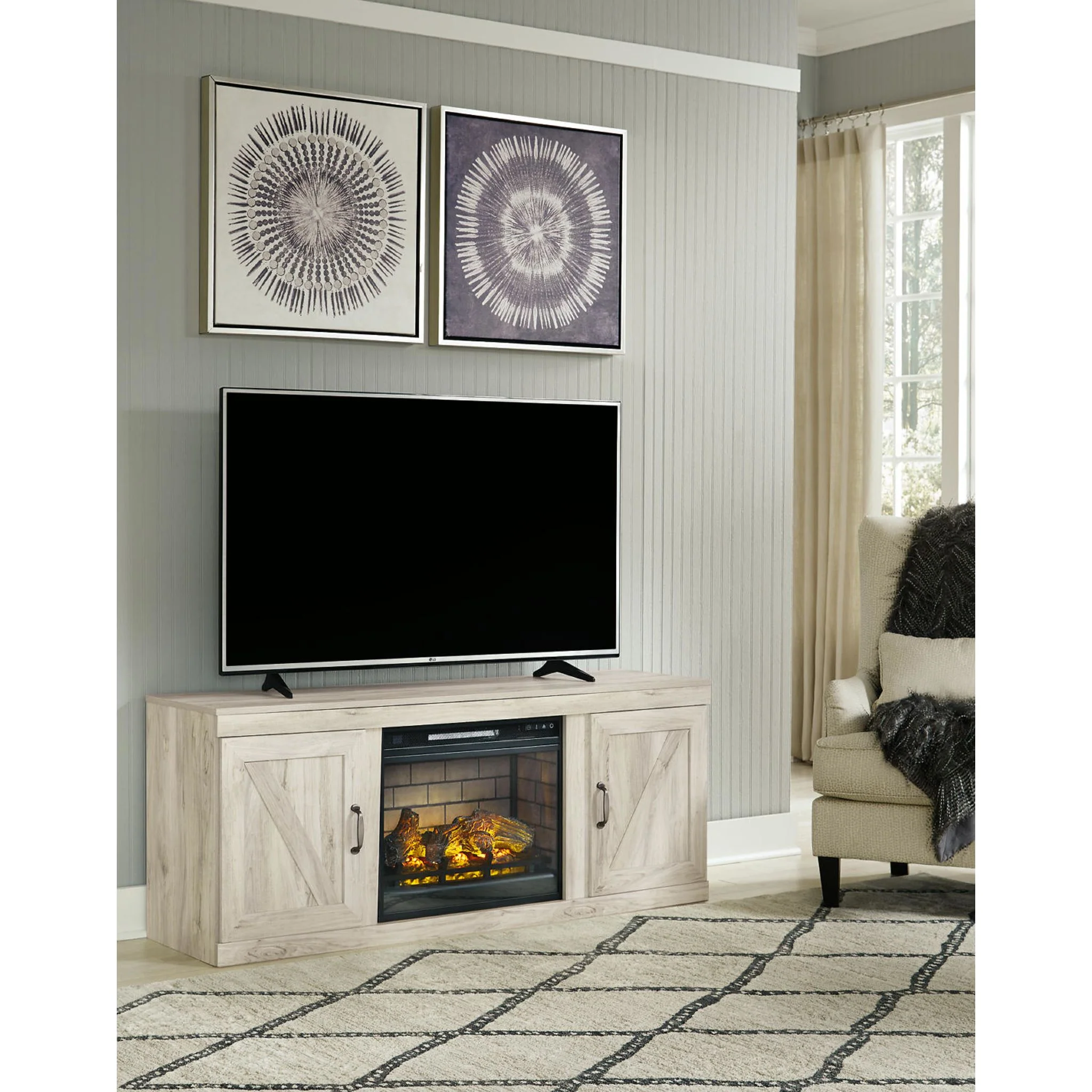 Bellaby Entertainment Unit with Fireplace - Whitewash - Image 10