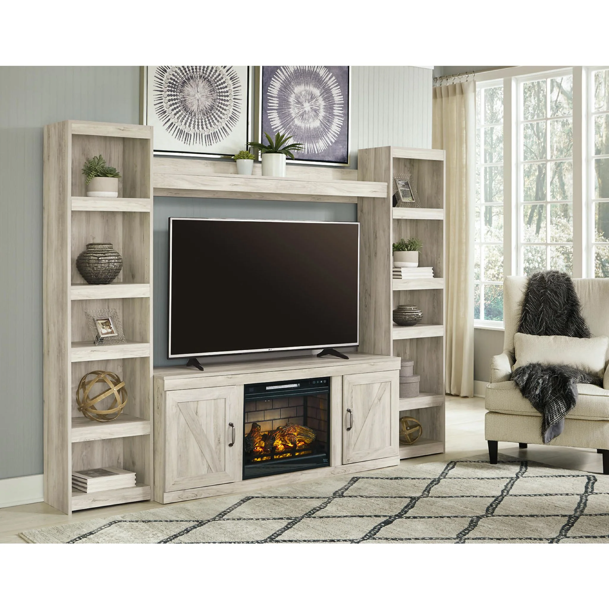 Bellaby Entertainment Unit with Fireplace - Whitewash - Image 8
