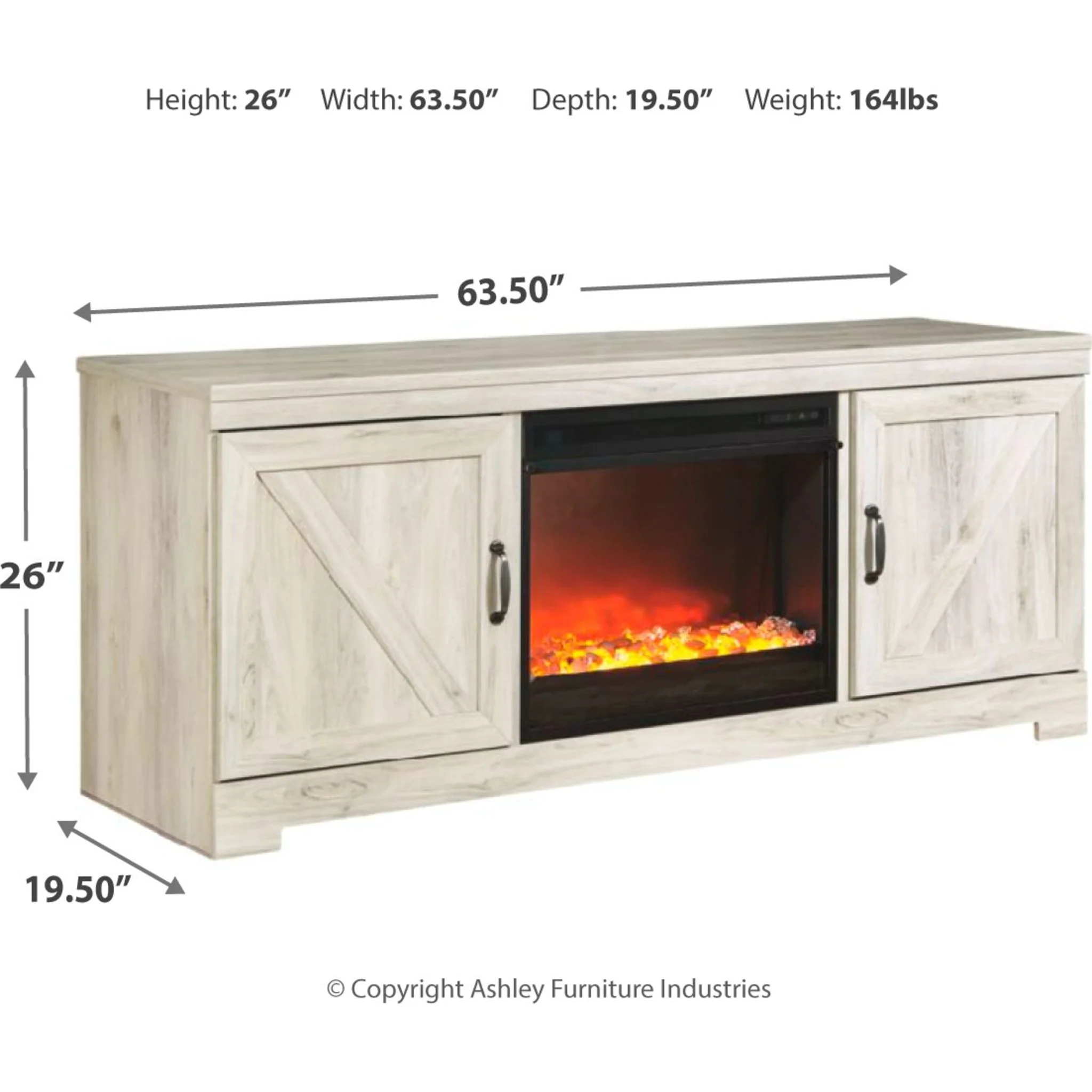 Bellaby Entertainment Unit with Fireplace - Whitewash - Image 4