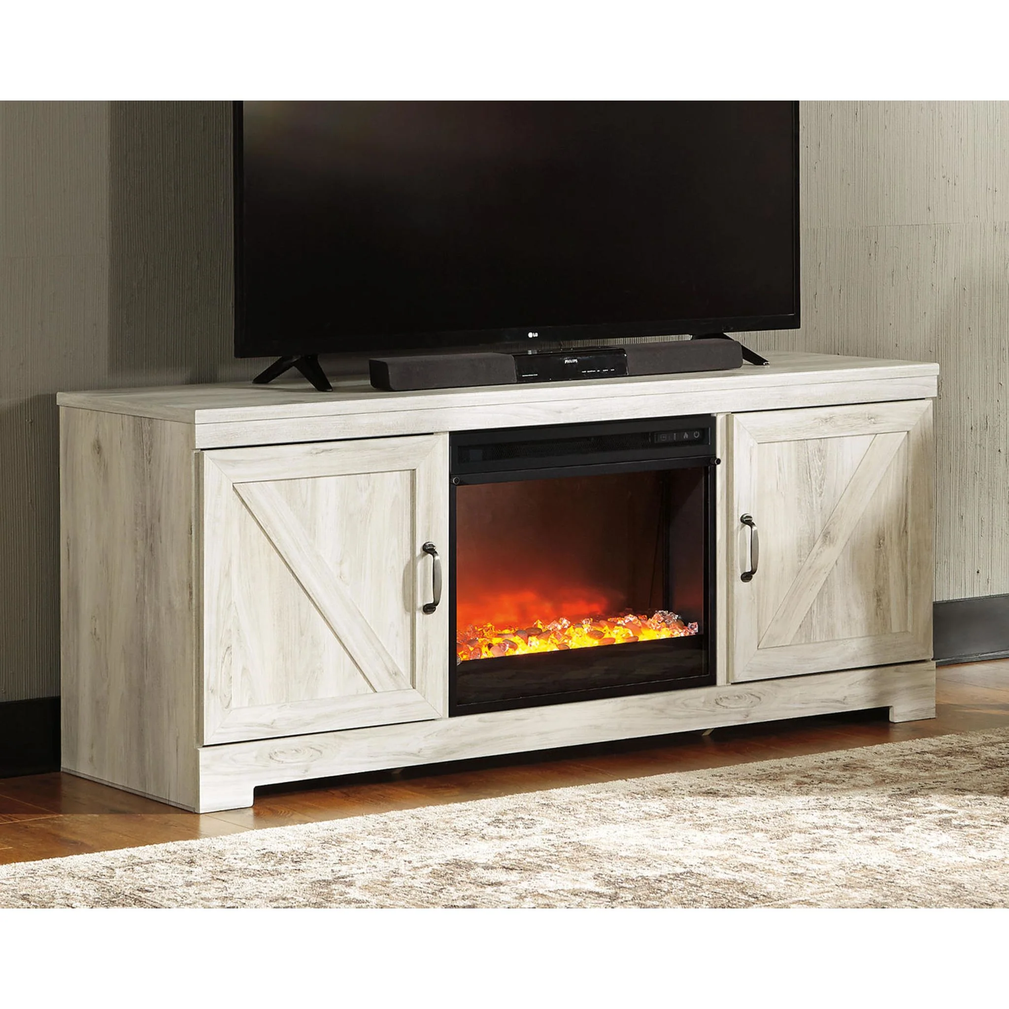 Bellaby Entertainment Unit with Fireplace - Whitewash - Image 7