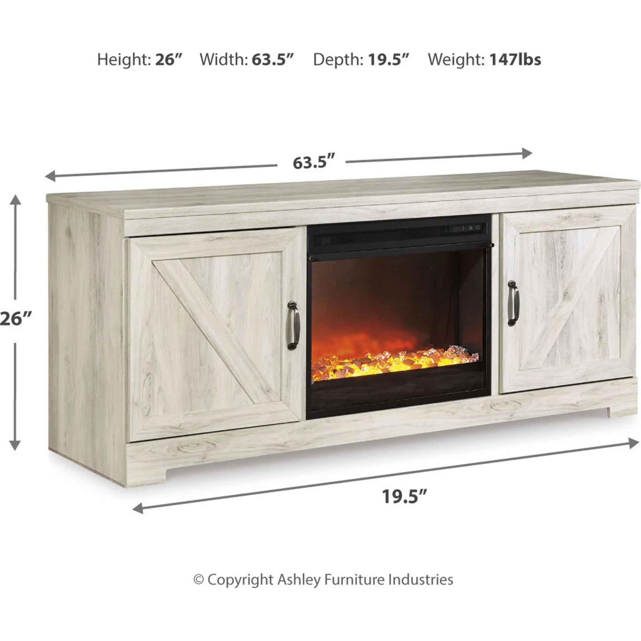 Bellaby Entertainment Unit with Fireplace - Whitewash - Image 9