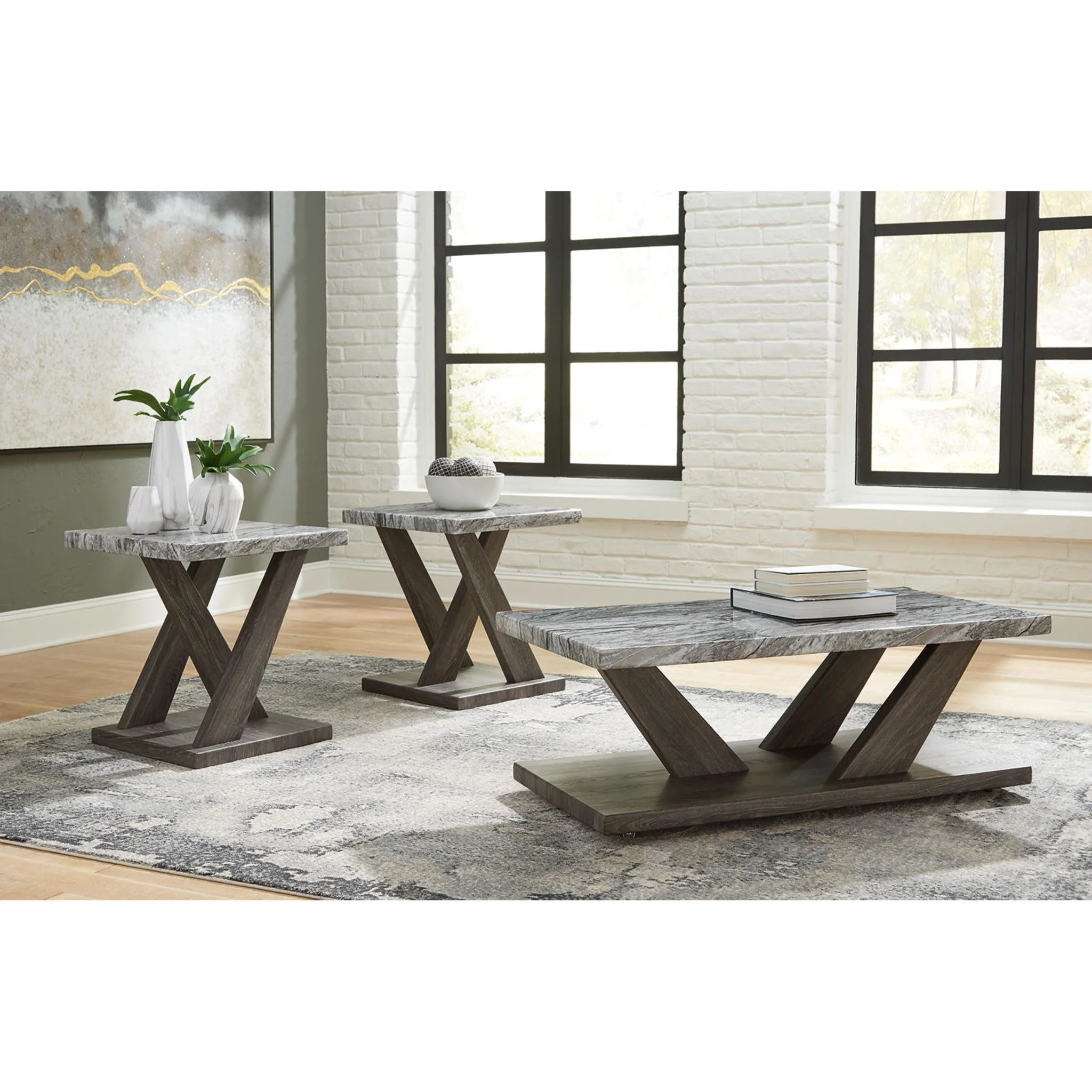Bensonale 3 Pack Tables - Brown/Gray - Image 14