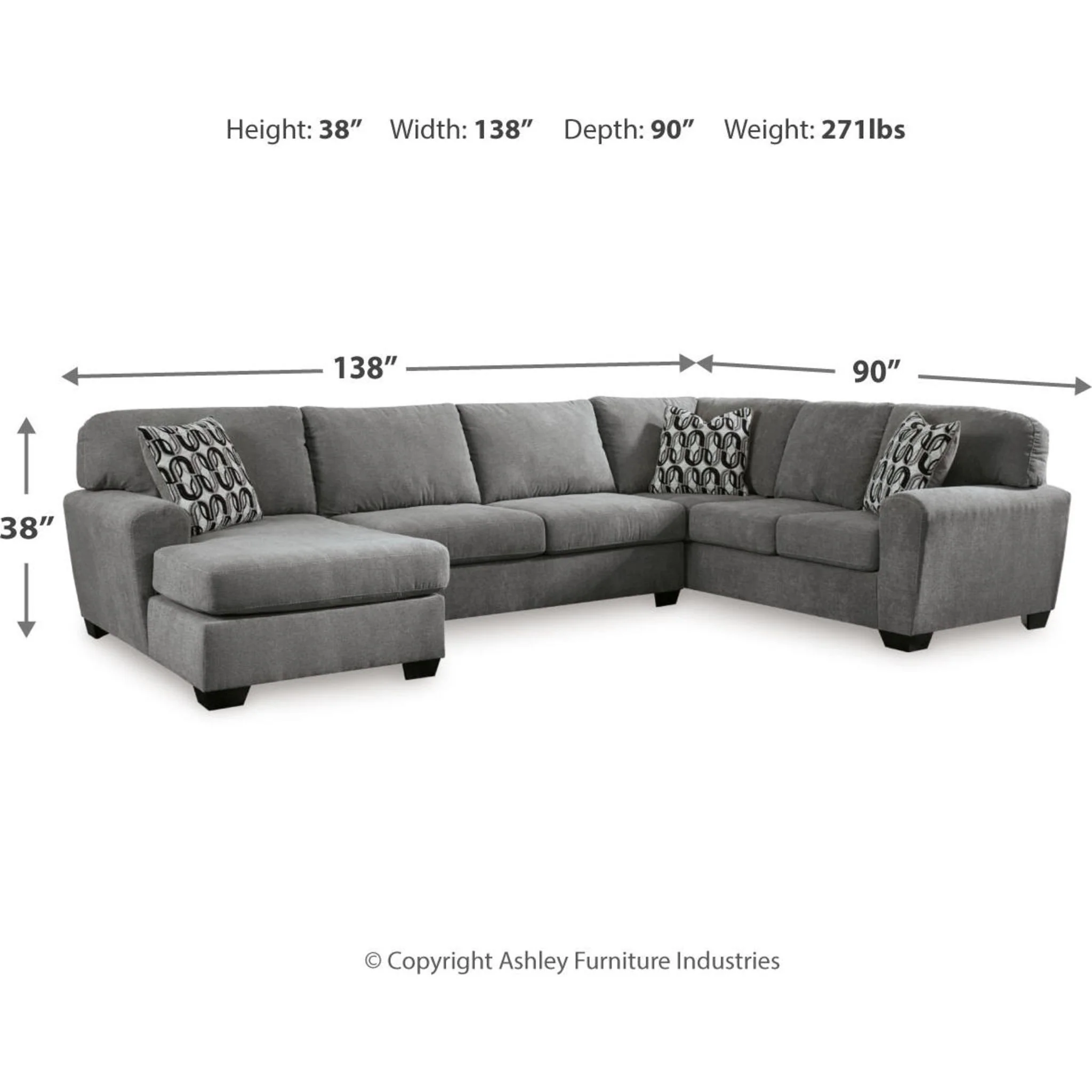 Birkdale Court 3 Piece Sectional with Chaise - Image 10