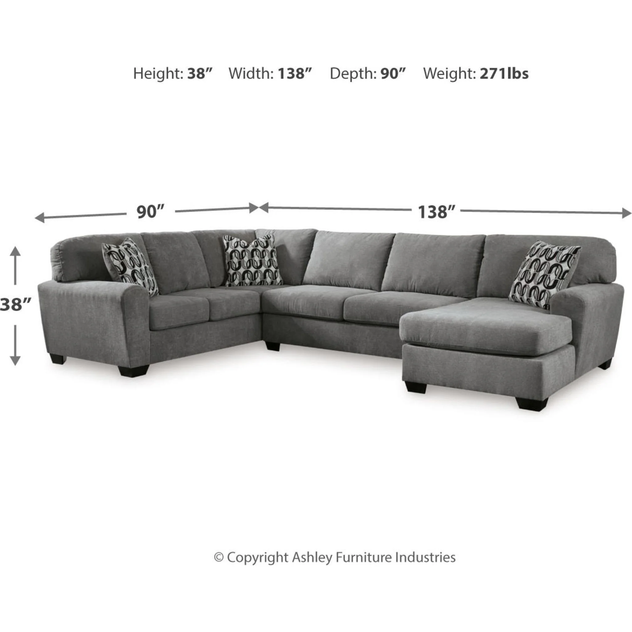 Birkdale Court 3 Piece Sectional with Chaise - Image 6
