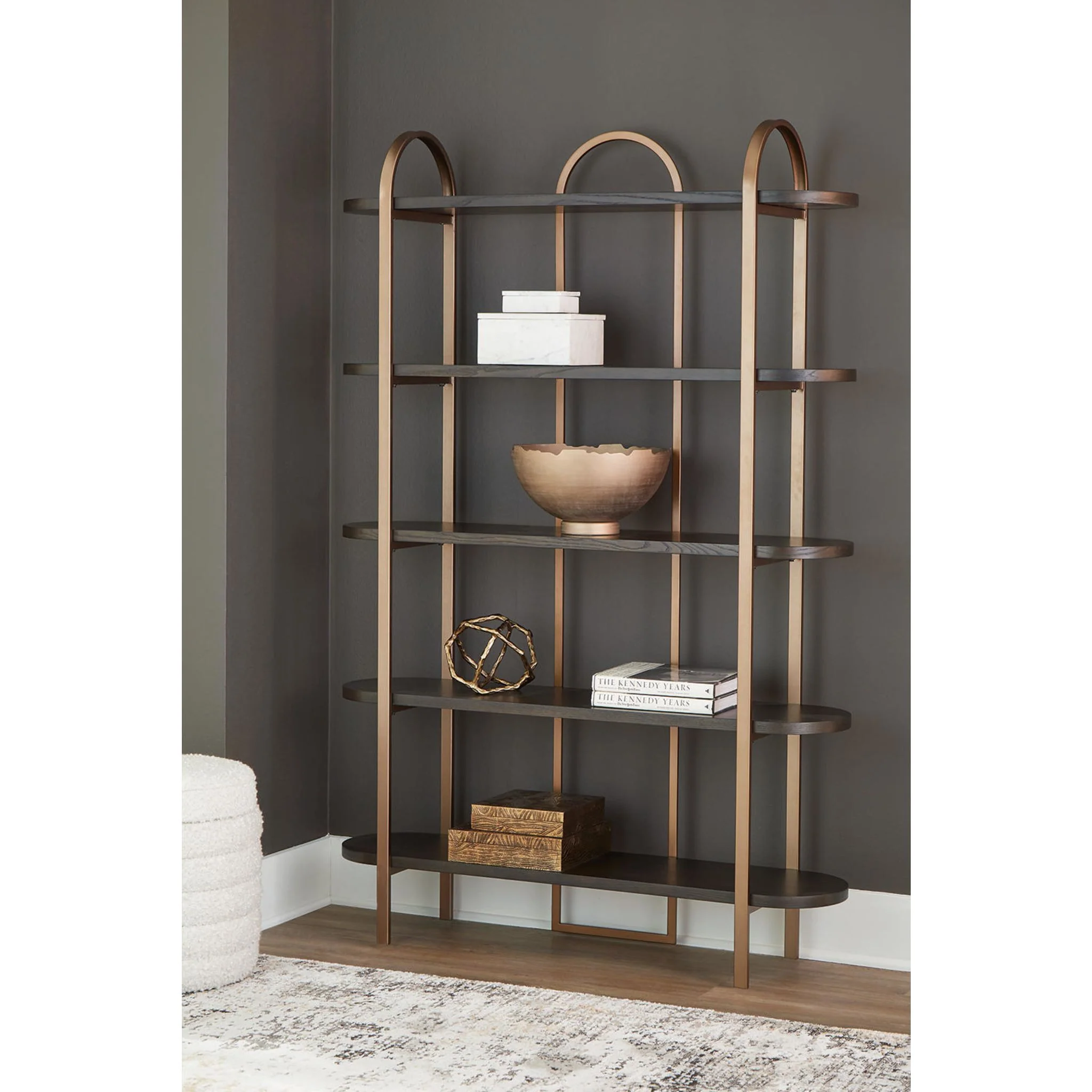 Brentmour Bookcase - Brown/Gold Finish - Image 2