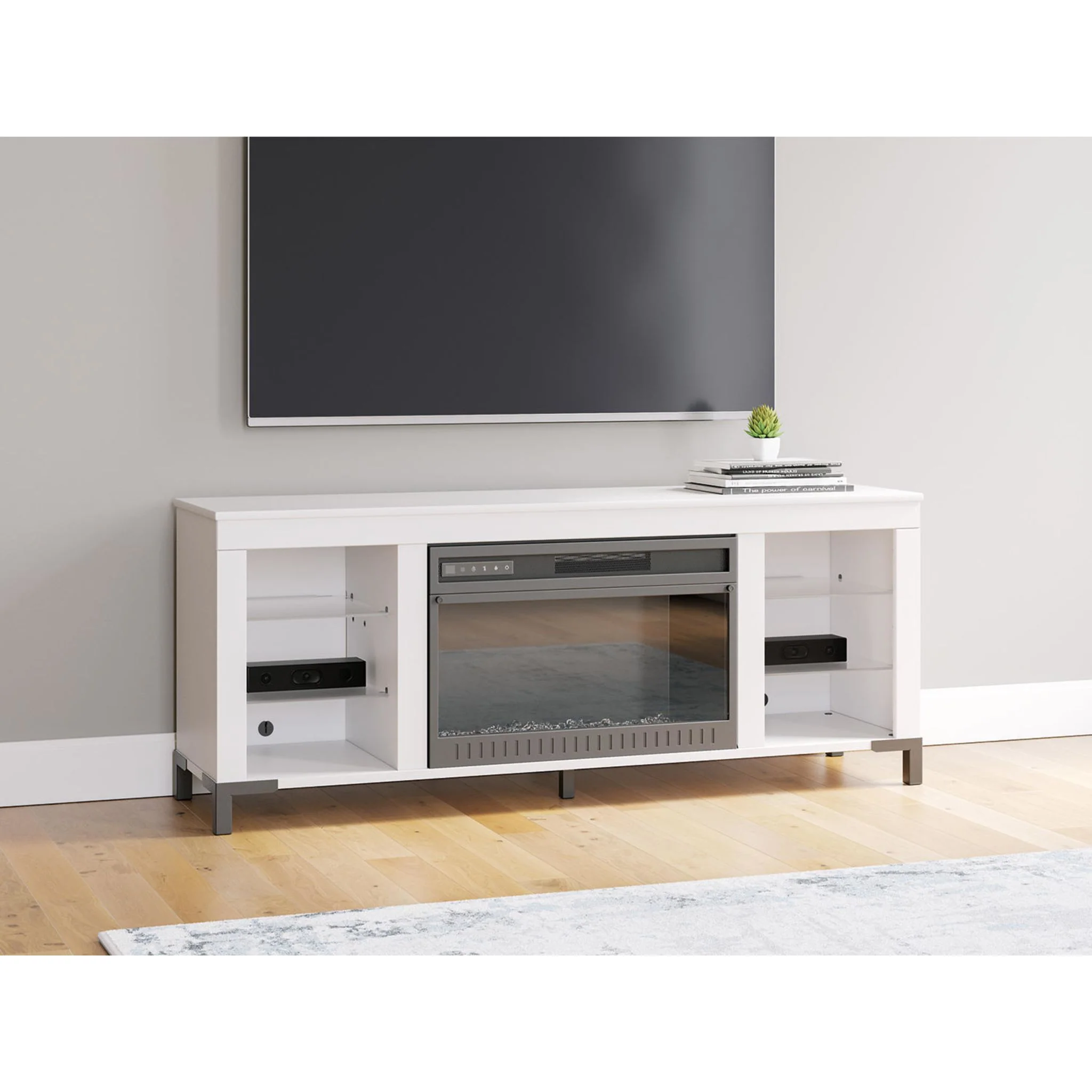 Brollevi TV Stand with Fireplace - White - Image 2