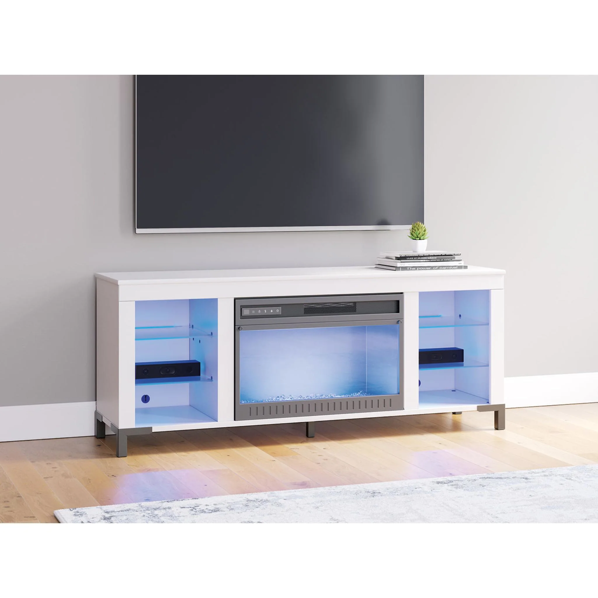 Brollevi TV Stand with Fireplace - White - Image 4
