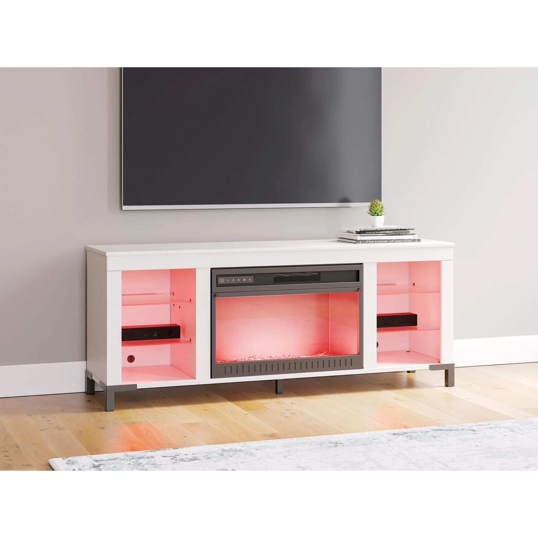 Brollevi TV Stand with Fireplace - White - Image 5