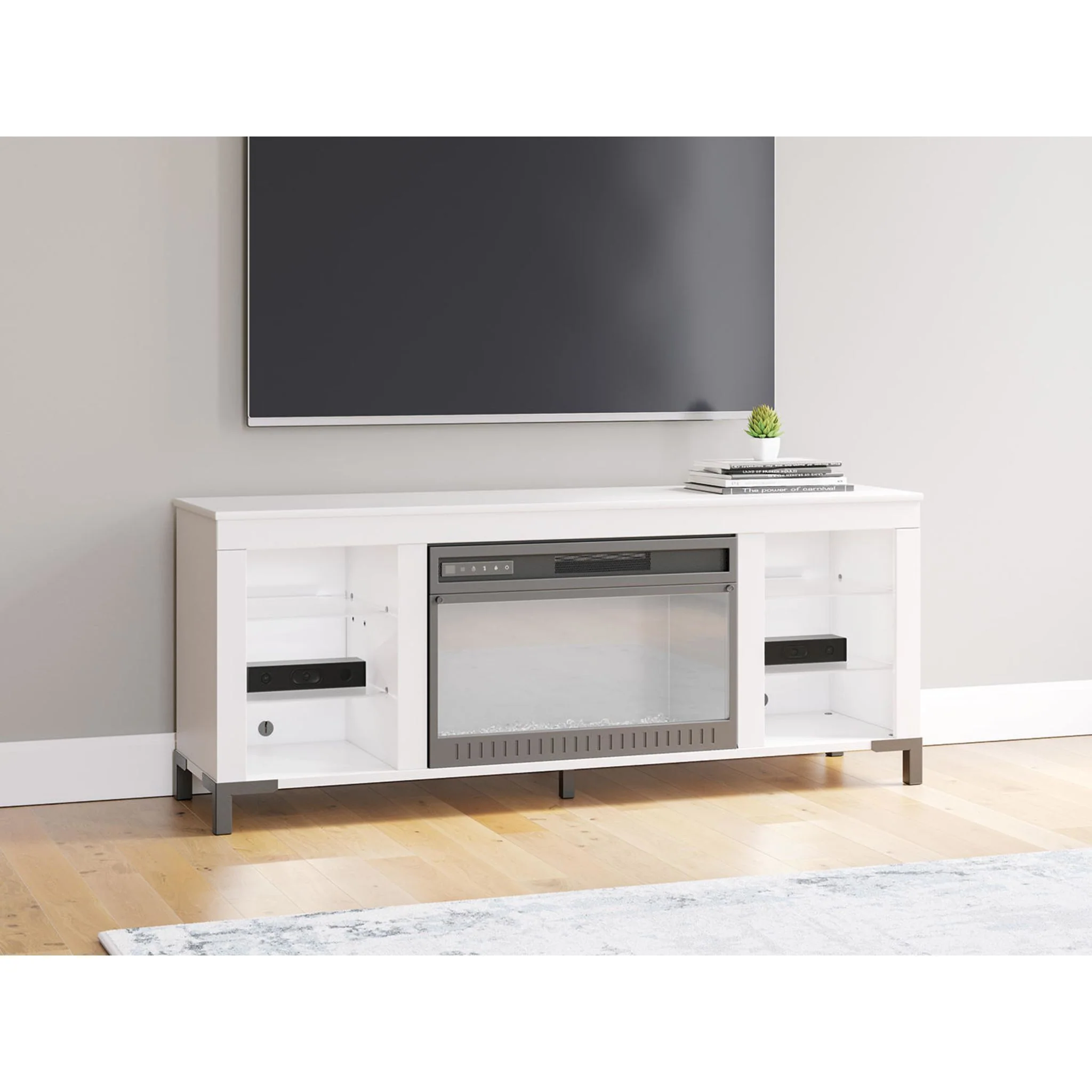 Brollevi TV Stand with Fireplace - White - Image 6