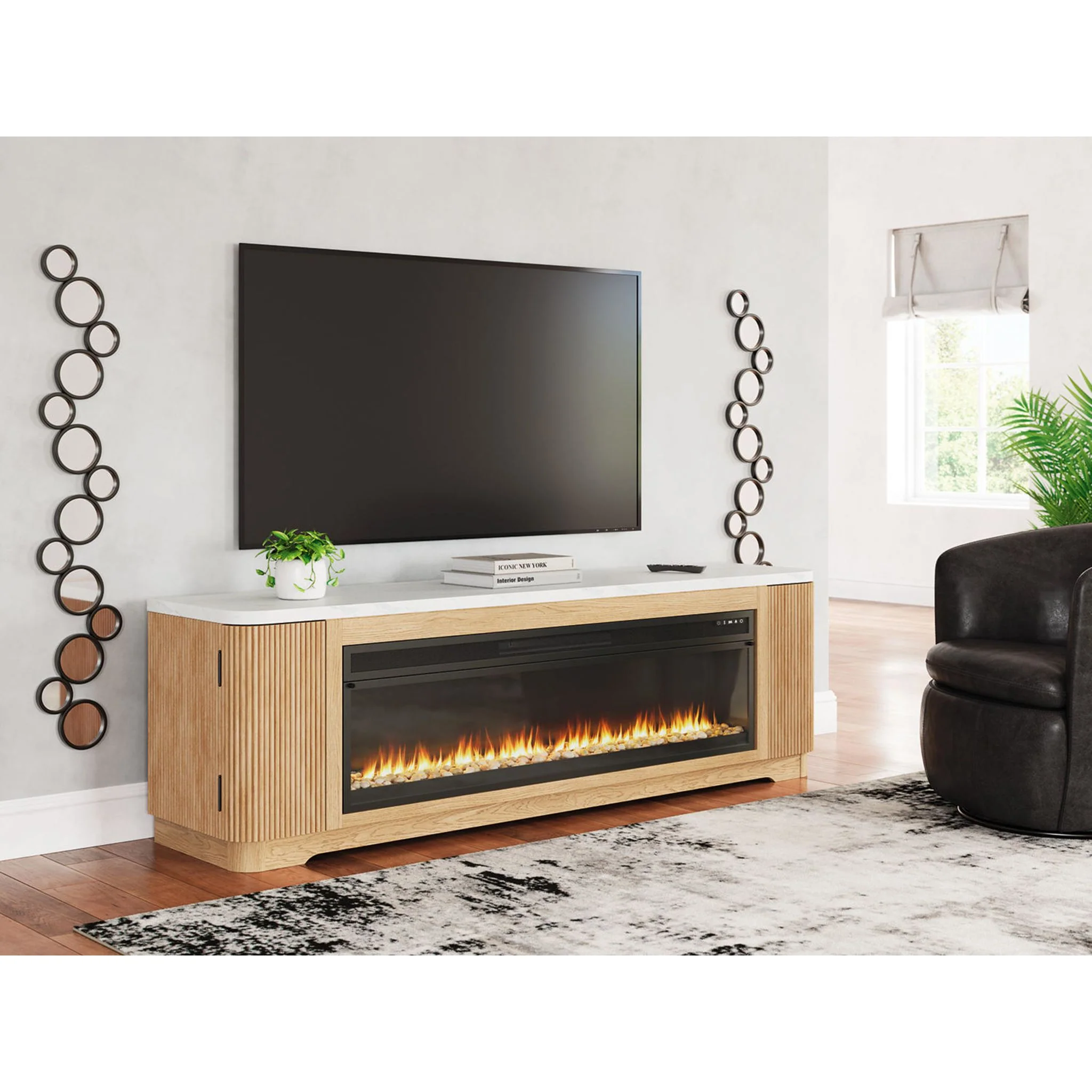 Camdill TV Stand with Fireplace - Light Brown - Image 2