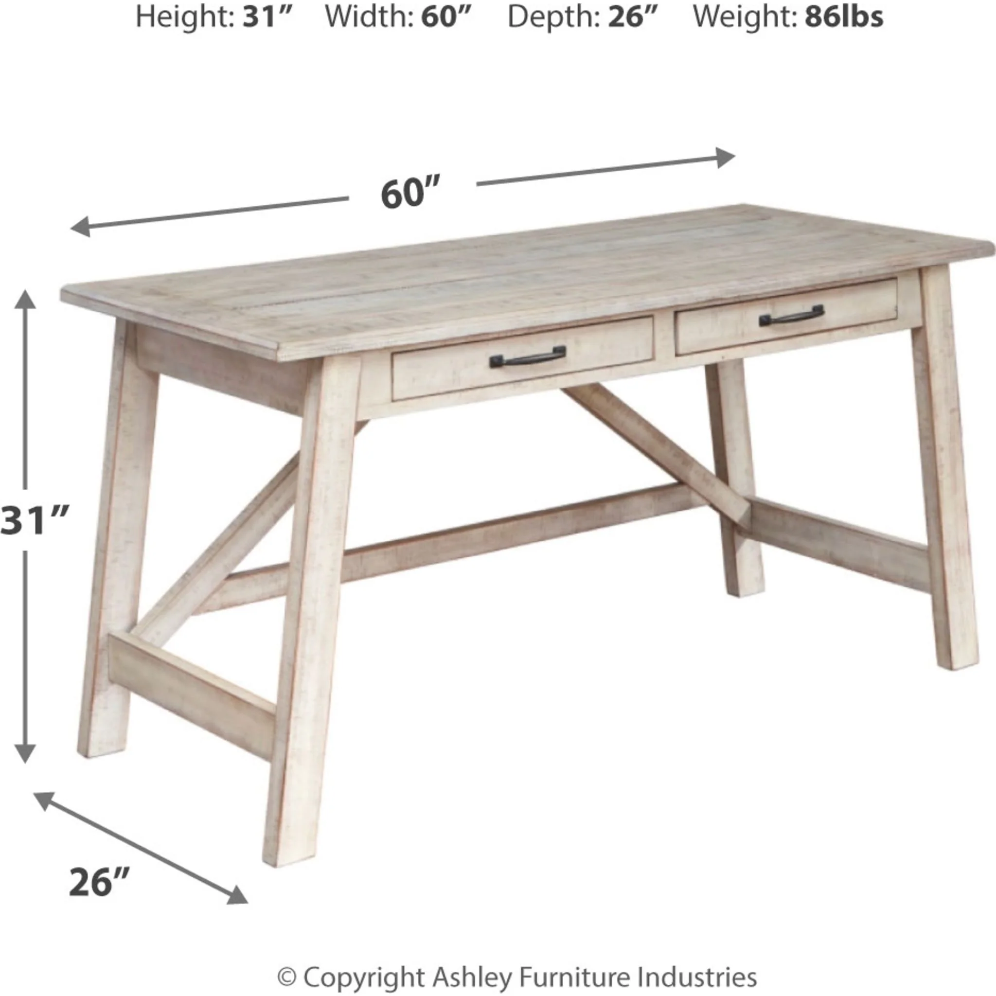 Carynhurst Desk - Whitewash - Image 9