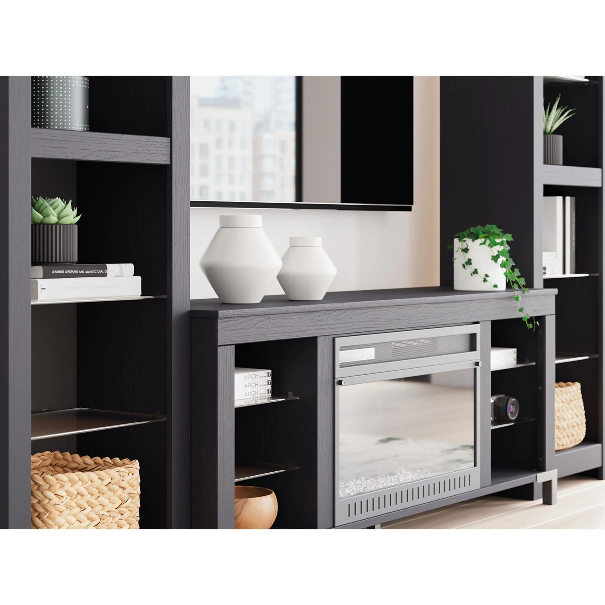 Cayberry Entertainment Unit with Fireplace - Black - Image 12