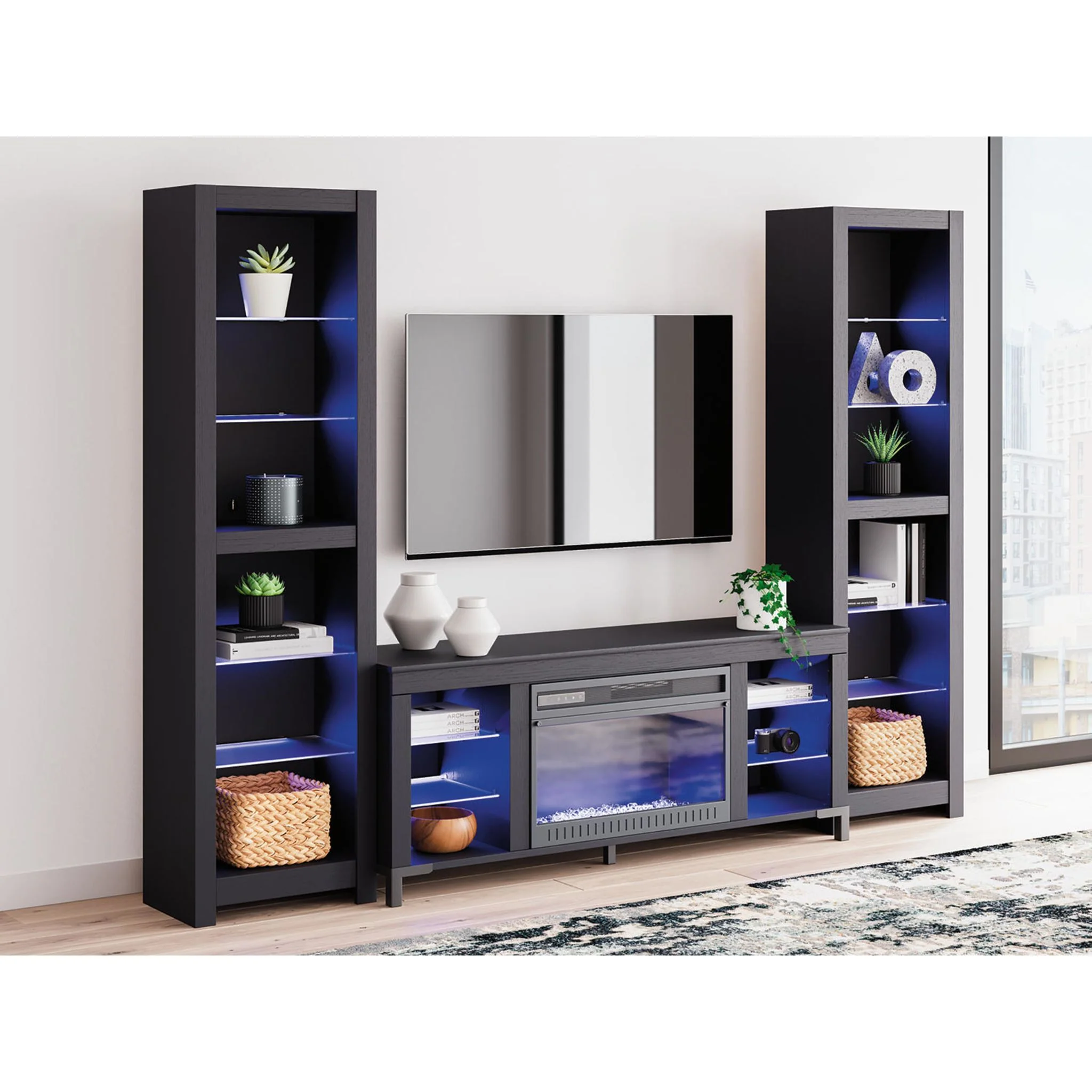 Cayberry Entertainment Unit with Fireplace - Black - Image 4
