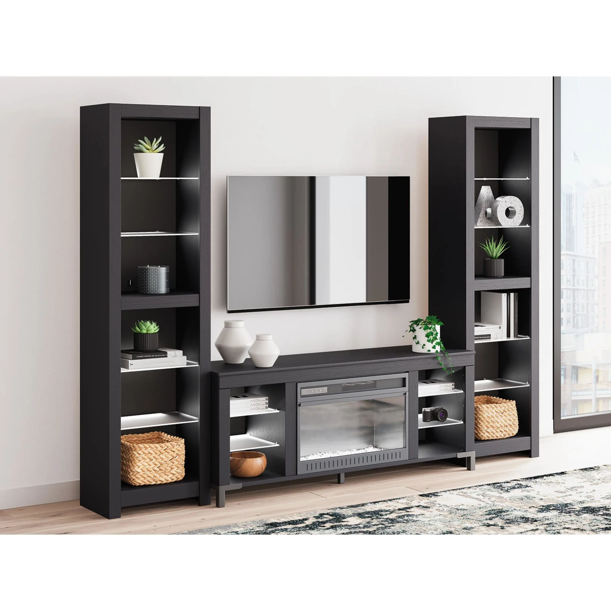 Cayberry Entertainment Unit with Fireplace - Black - Image 6