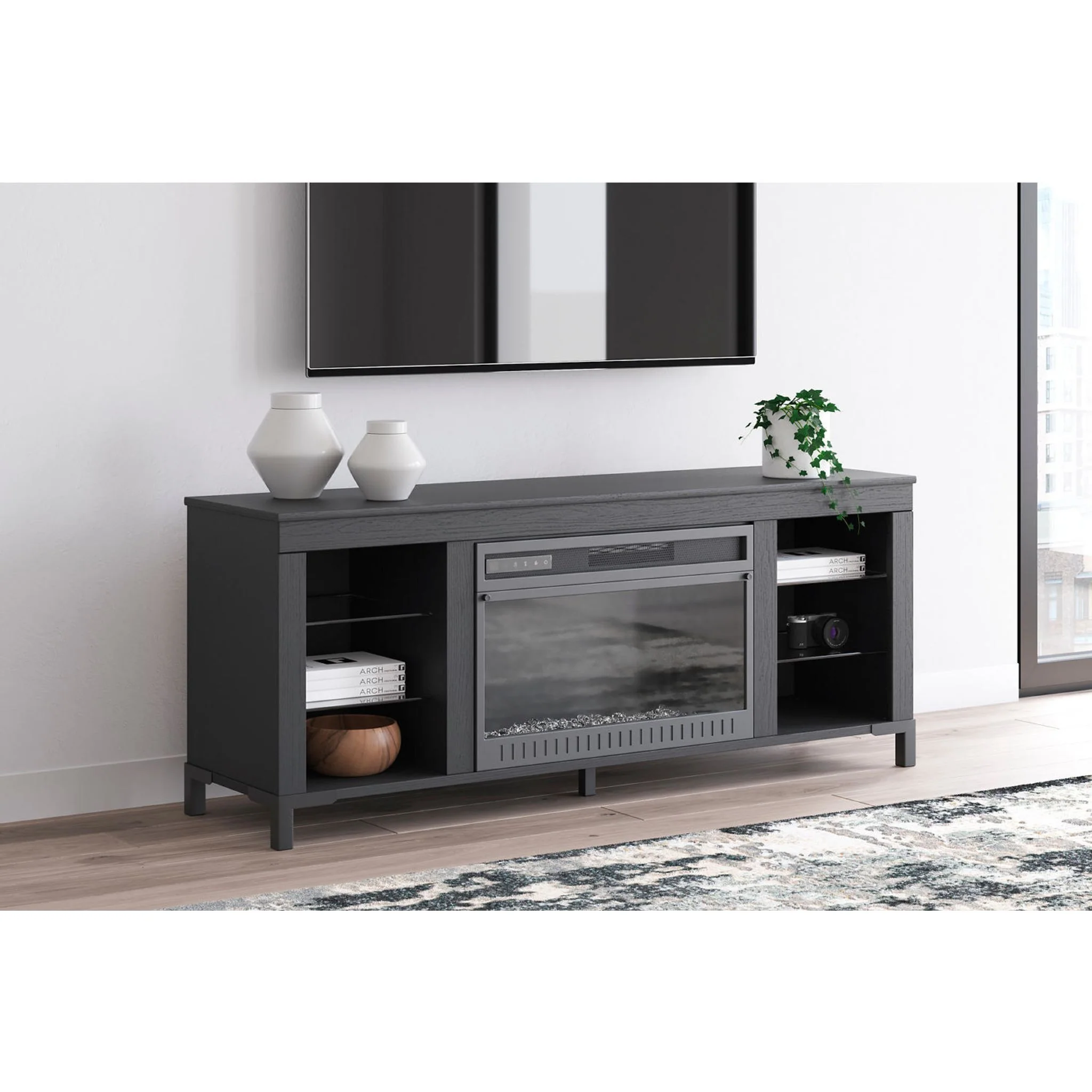 Cayberry TV Stand with Fireplace - Black - Image 15