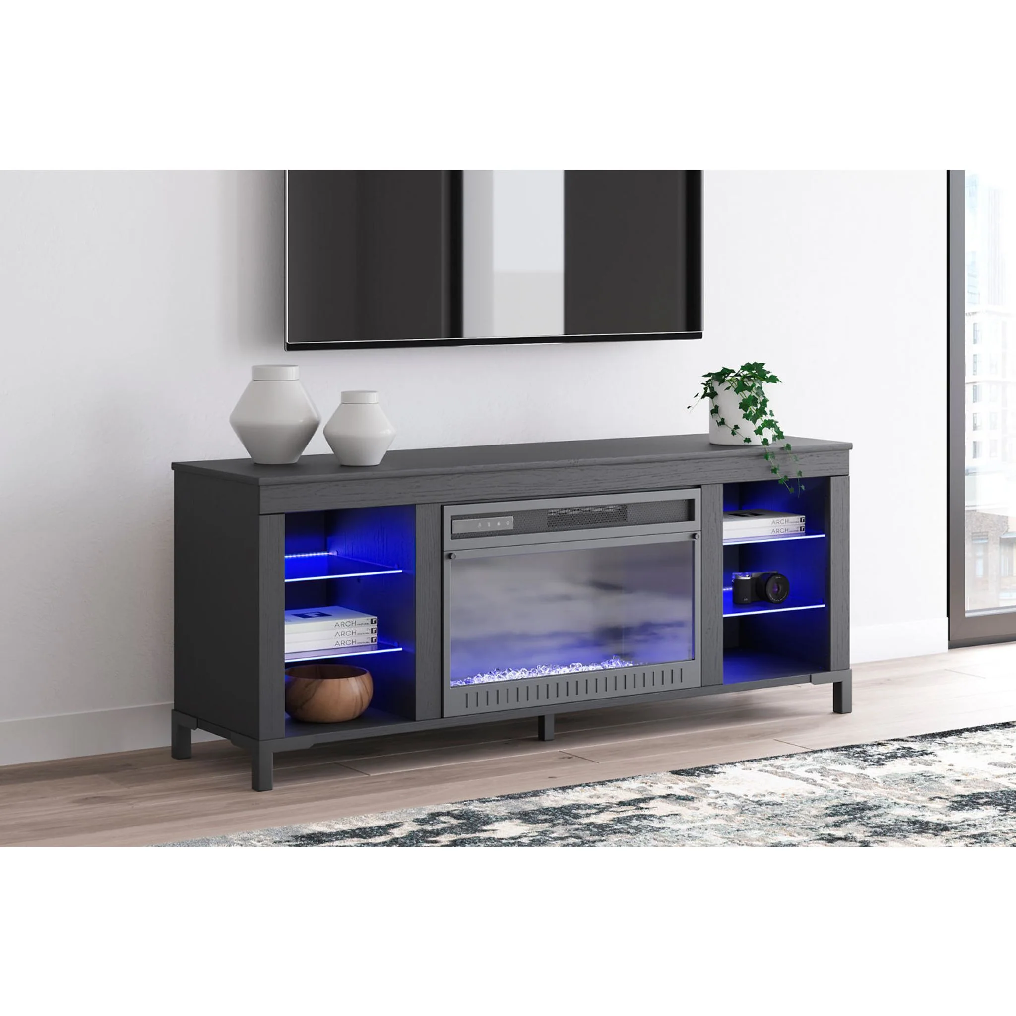 Cayberry TV Stand with Fireplace - Black - Image 2
