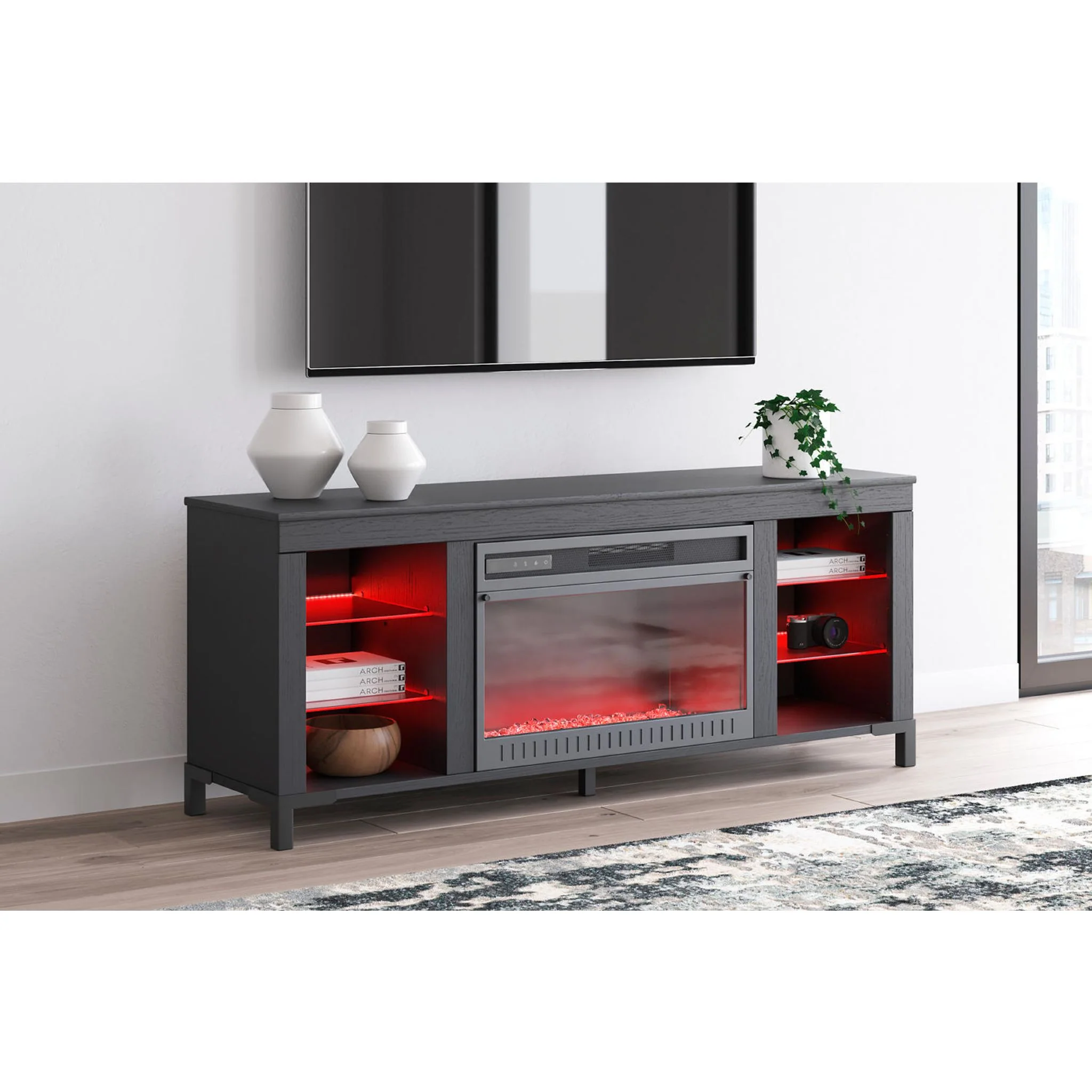Cayberry TV Stand with Fireplace - Black - Image 3