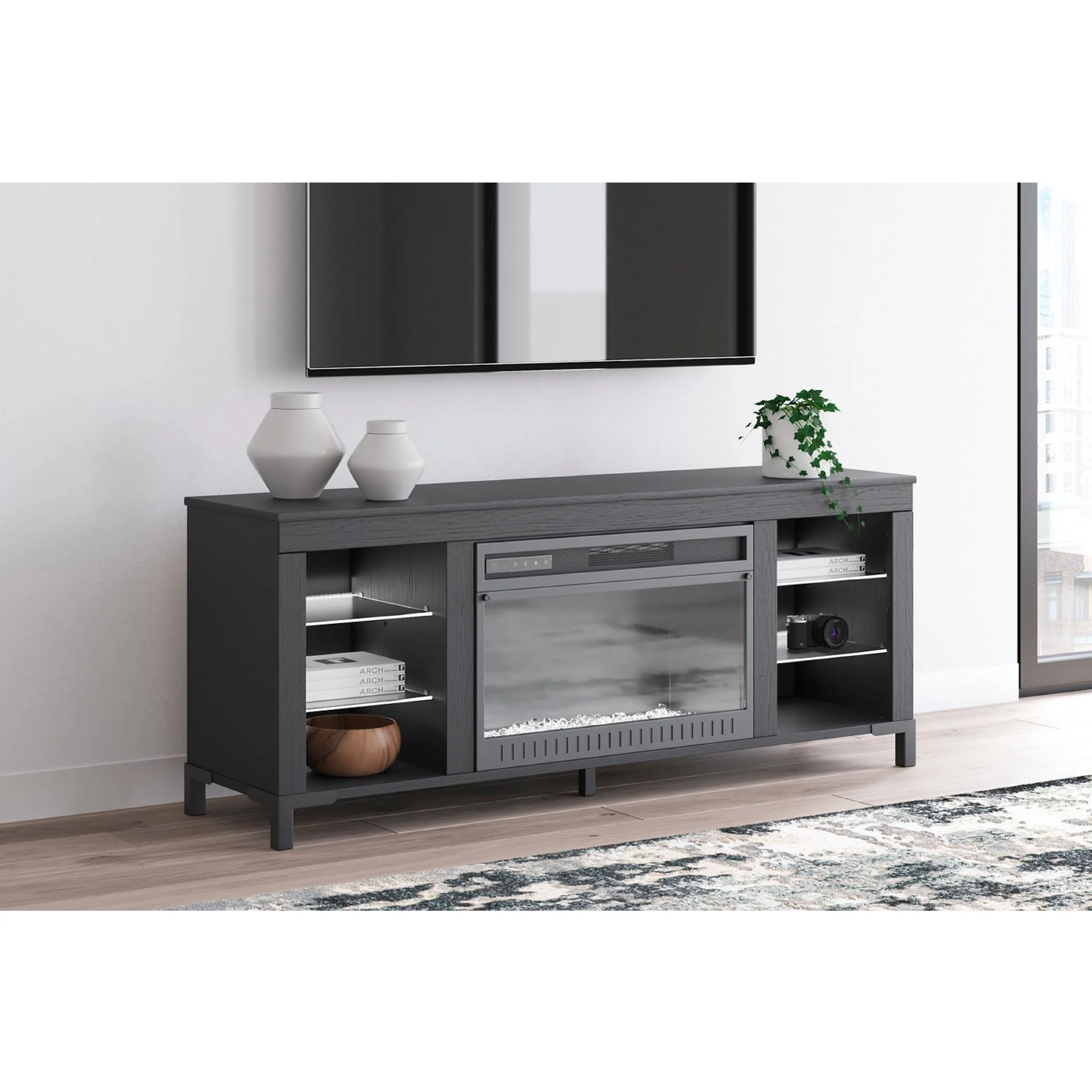Cayberry TV Stand with Fireplace - Black - Image 4