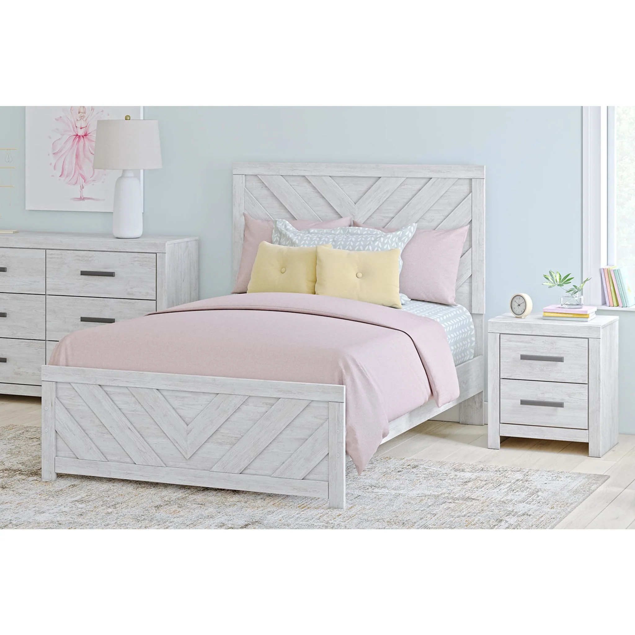 Cayboni Full Panel Bed - Whitewash - Image 2